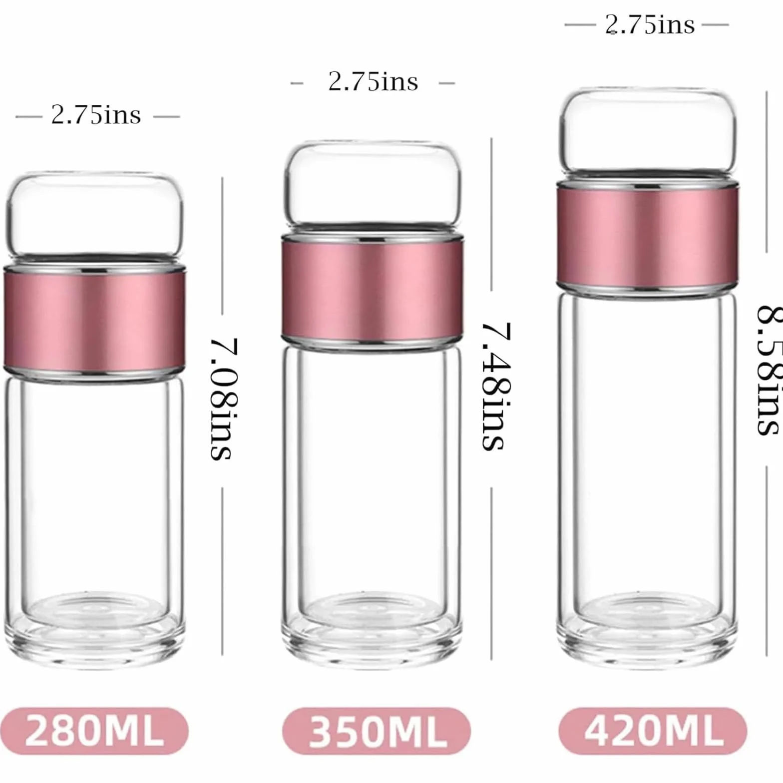 Botella infusora de té de vidrio de doble capa, máquina de té 3 en 1 de hojas sueltas y empinadora para preparar té suelto de 350 ml