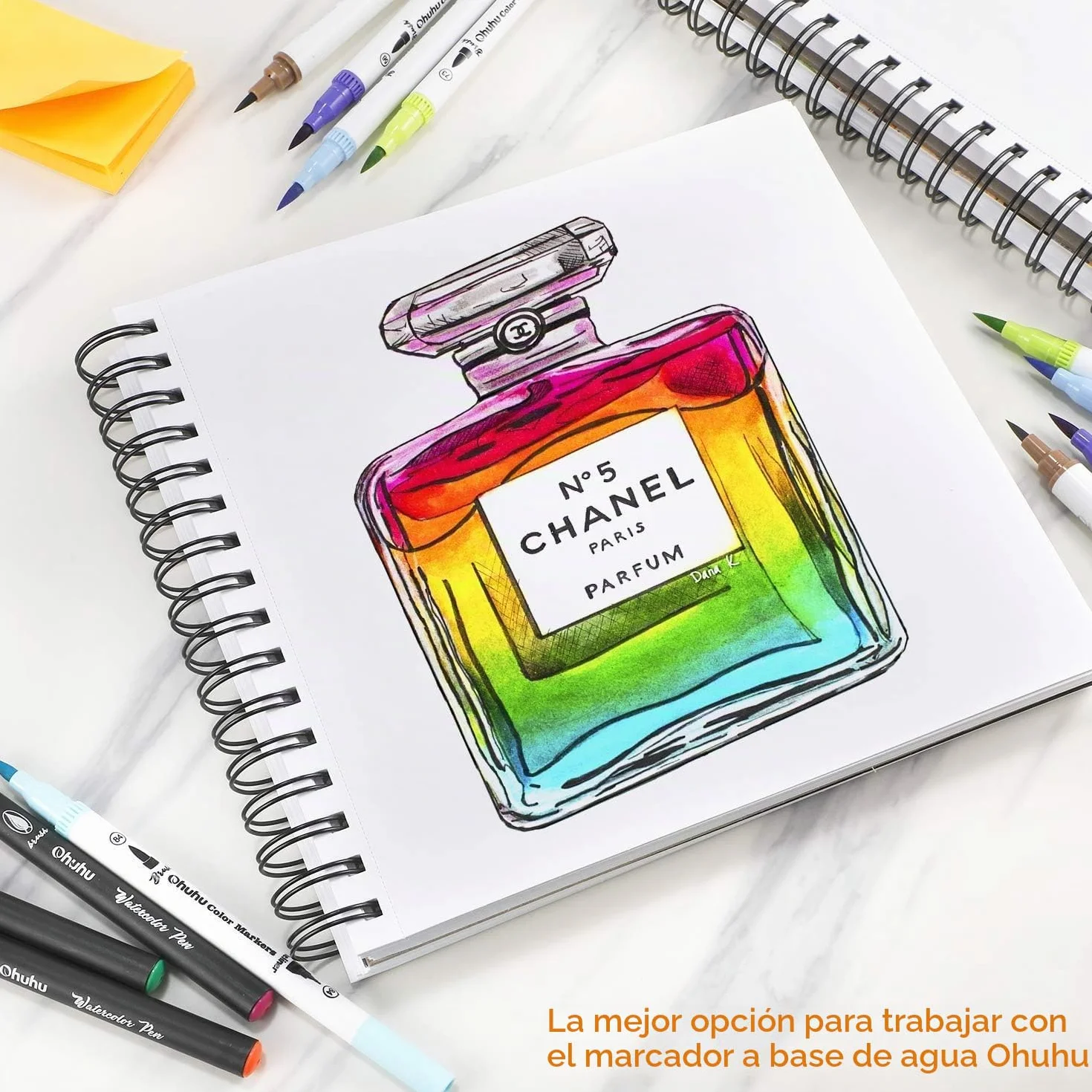Ohuhu Cuaderno de Dibujo 200g/m² Tapa Dura Encuadernado en Espiral 225mm x 210mm 124 páginas