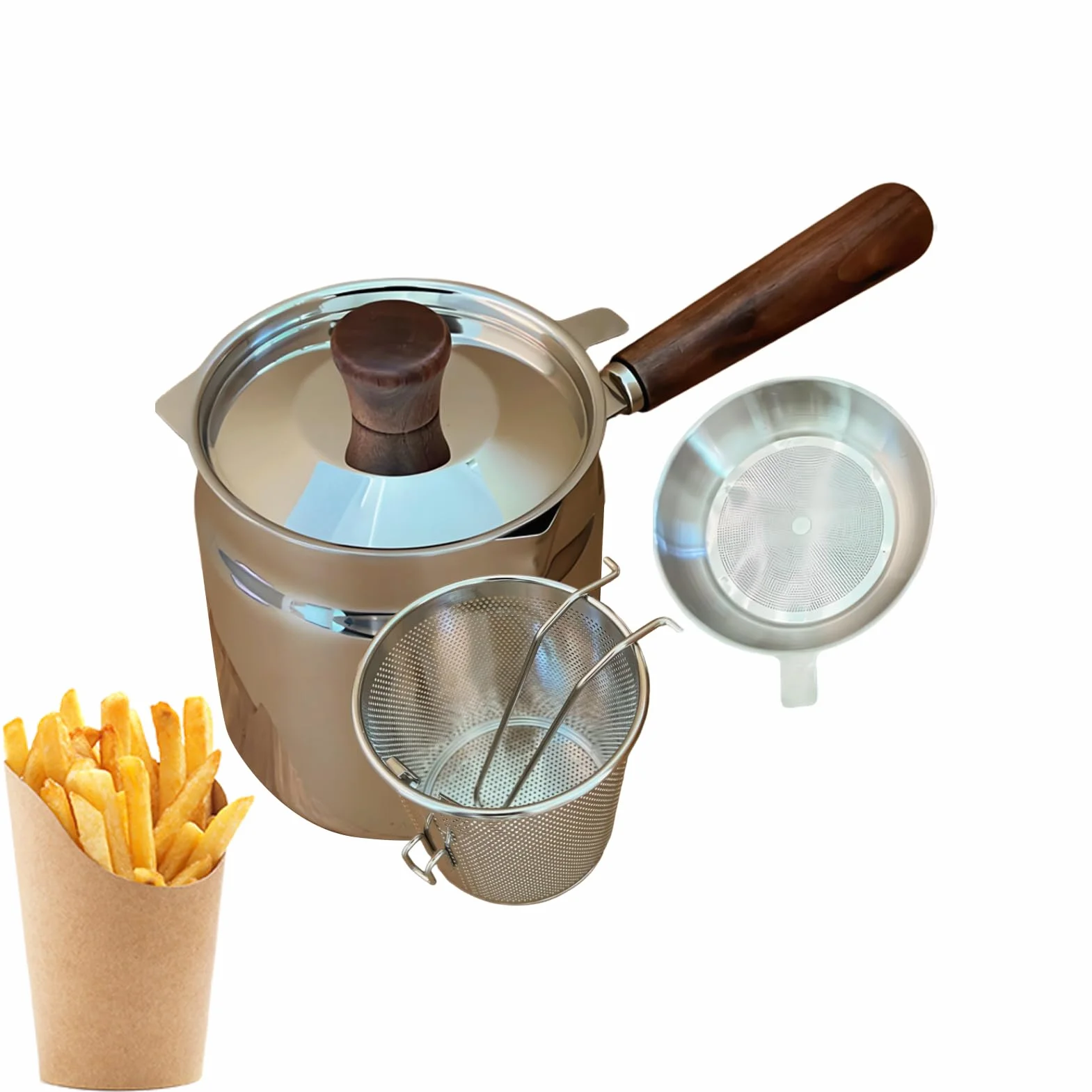 Freidora de Inmersión Pequeña Accesorios En Acero Inoxidable De Doble Capa | Olla Para Freír para Cocinar Tocino Patatas Fritas Pescado Chips de Maíz en Estufa y