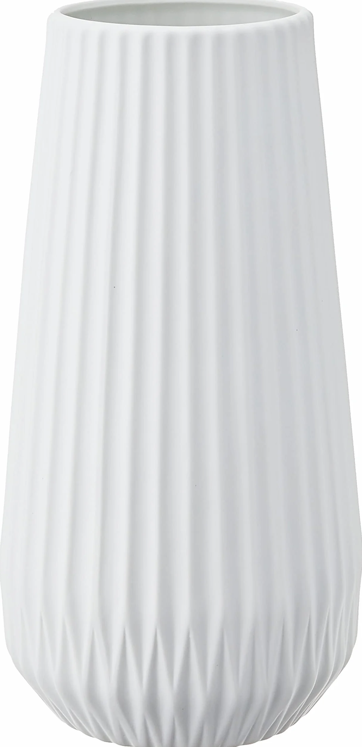 Bloomingville, Jarrón Acanalado Redondo de gres Blanco Mate con líneas en Relieve