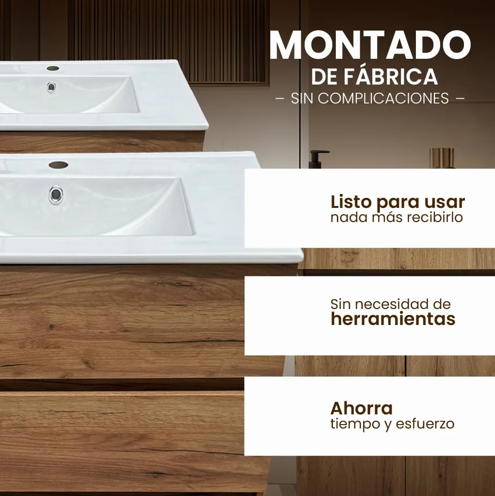 Mueble Baño con Lavabo 80 cm Compacto Preinstalado con Pie de Porcelana