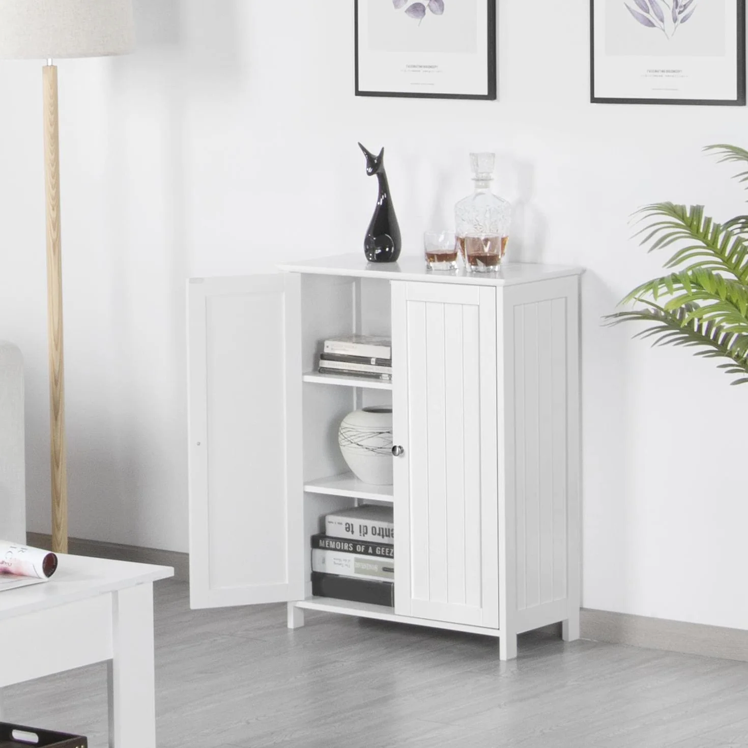 Yaheetech Armario Baño Mueble Baño de Suelo Mueble Auxiliar Cocina con 2 Puertas Cajoneras para Salón Pasillo Entrada Blanco 60 x 30 x 80 cm