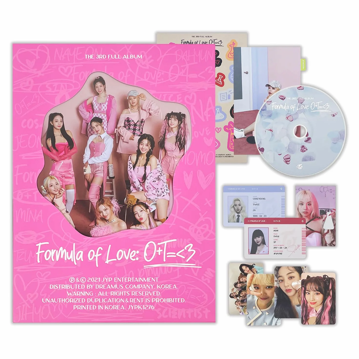TWICE Formula of Love: O+T=< 3 Explosion Ver. Photobook with Scientist ID Cards, Photocard & Pin Badges