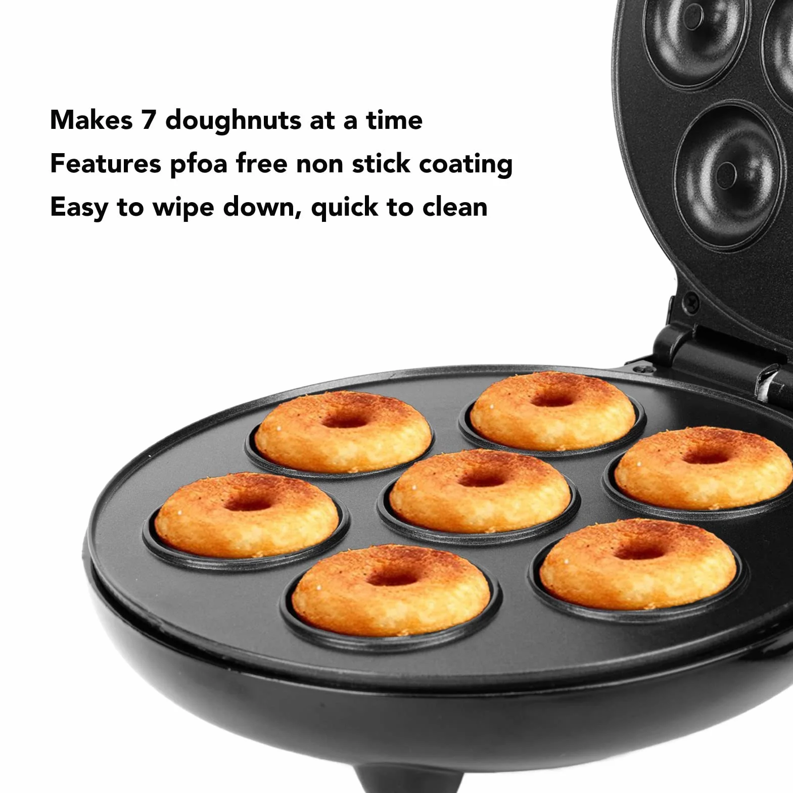 Asixxsix Donut Maker, 1000W Antiadherente Superficie Mini Donut Maker Máquina de Doble Cara de calefacción eléctrica Doughnut Maker, Hace 7 Donuts, para niños Desayuno Aperitivos postres (Negro)