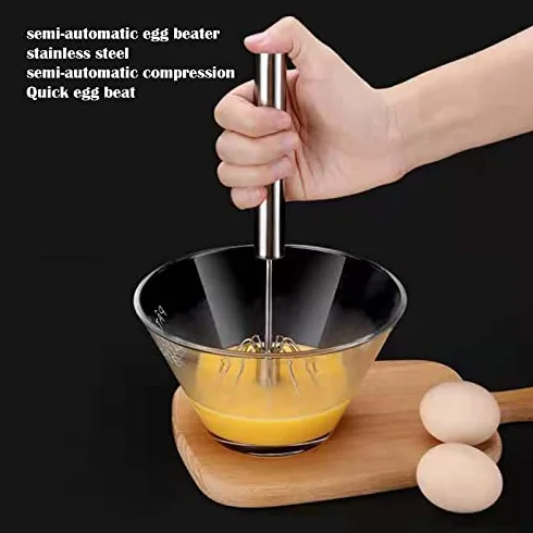 Batidor de Huevos Manual de Acero Inoxidable, Prensa para batir Crema, Varilla agitadora giratoria semiautomática para Cocina