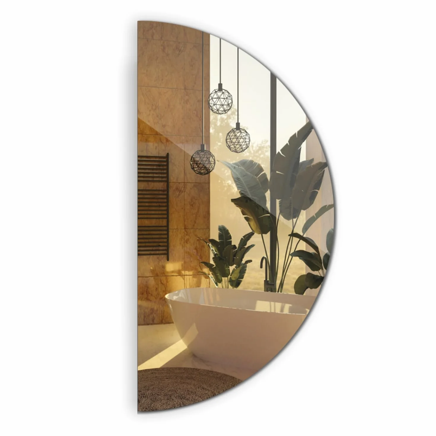 Espejo 100 cm Grande Semi Redondo de Pared Horizontal y Vertical para Dormitorio Baño Salón Dormitorio Recibidor Decorativo Sin Marco