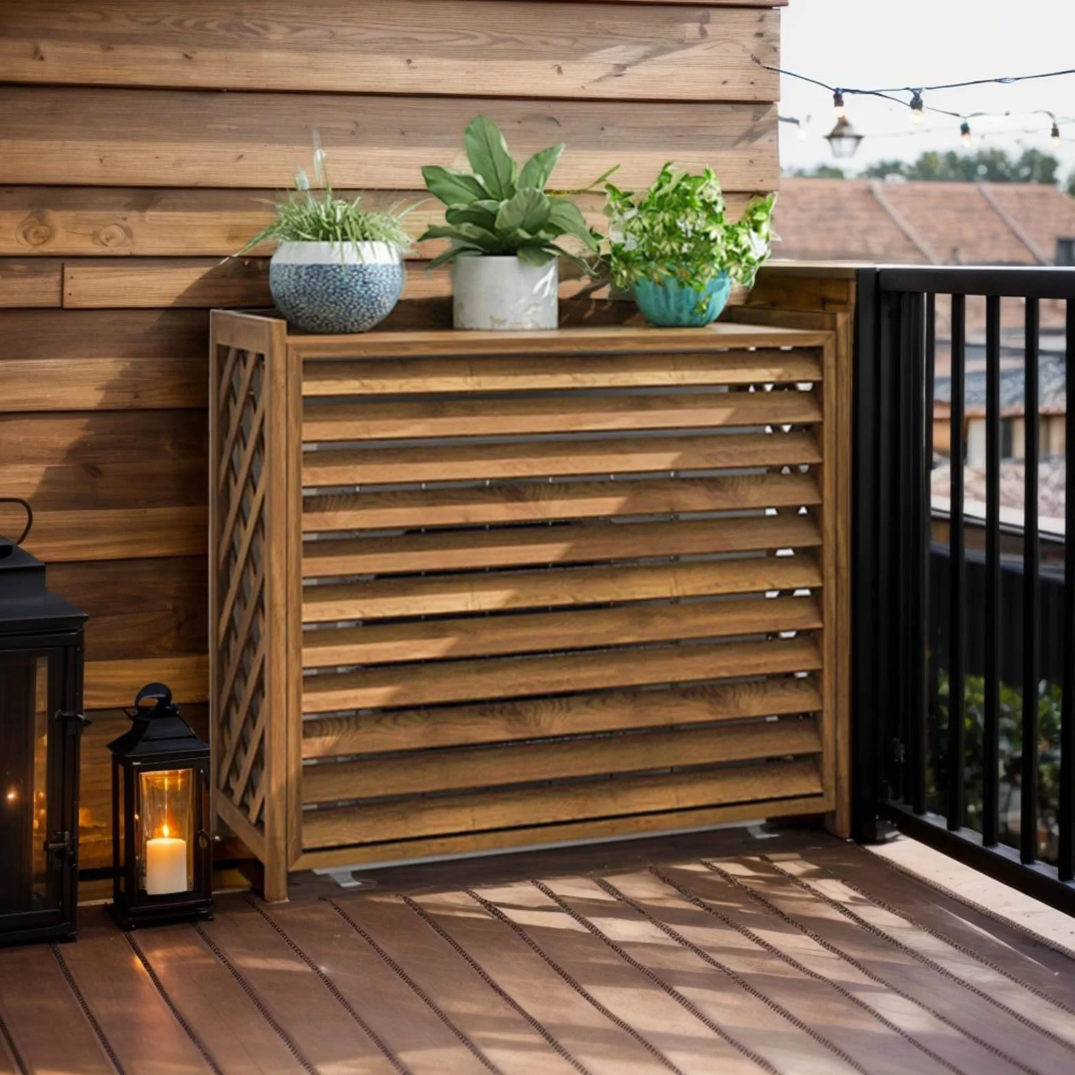 Madera Cubre Aire Acondicionado Exterior Valla Ocultacion Madera Funda Aire Acondicionado Exterior Grande Protector Aire Acondicionado Exterior Cubierta Aire Acondicionado Madera(100x44x93cm)