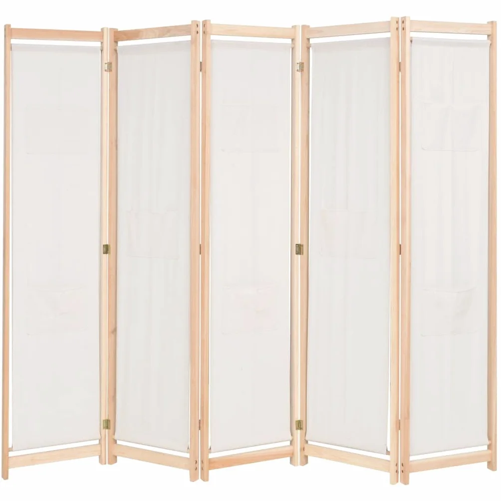 vidaXL Biombo 5 Paneles Separadores de Habitación 200x170cm Tela Crema Mampara