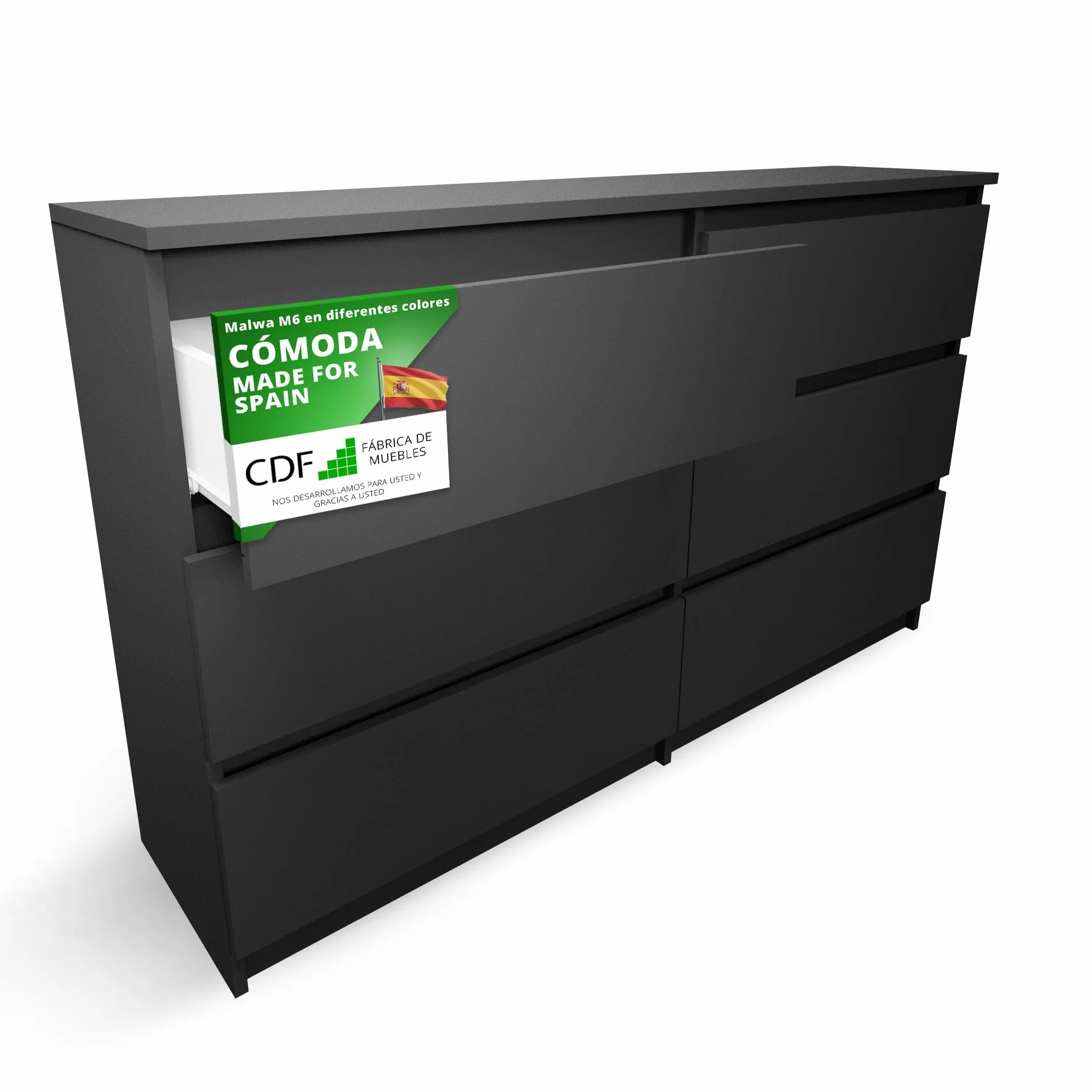 CDF Cómoda 6 Cajones Cajonera Dormitorios Comoda Moderna de Dormitorio Sinfonier Cómoda de Noche Armario de Almacenamiento, Mueble para Ropa - Placa laminada 16 mm Negro 30x120x75 cm