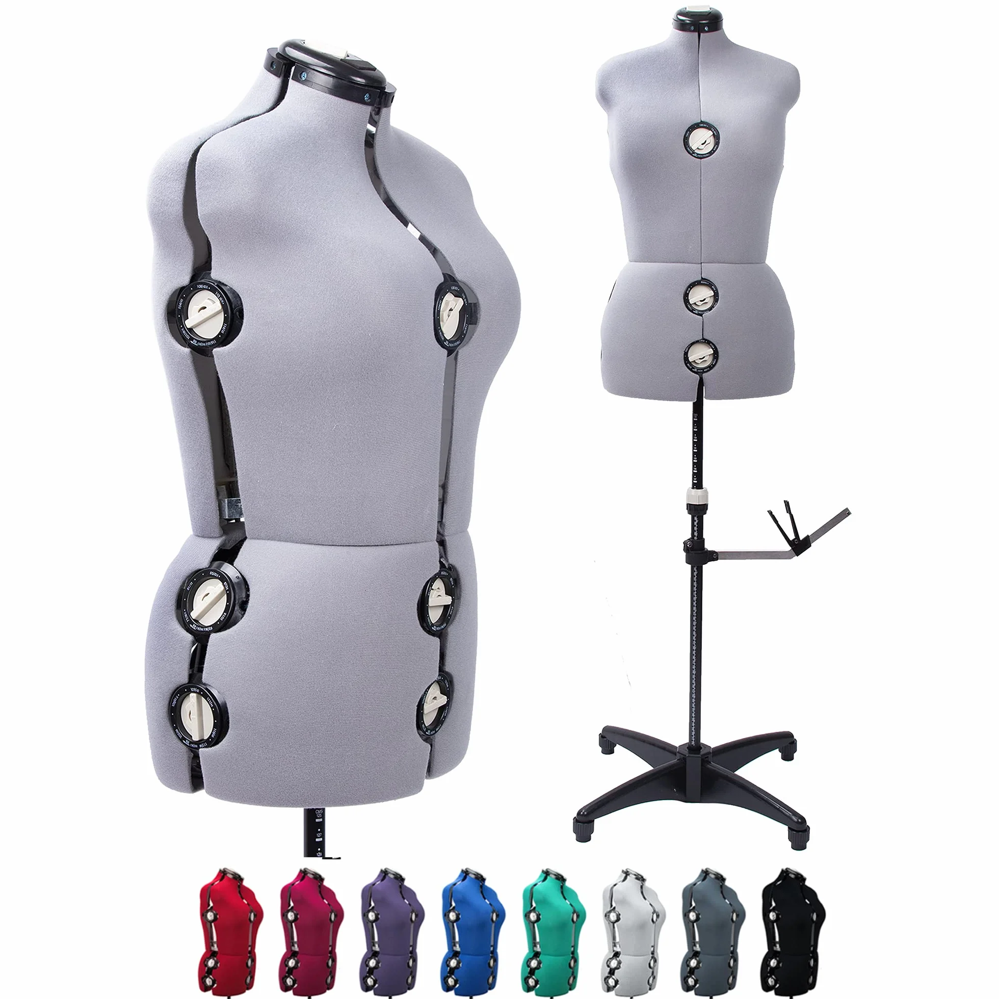Maniquí Femenino Gris de 13 diales de Tela Ajustable para Costura, Torso de maniquí con Soporte de trípode, Altura de Hombro de hasta 177,8 cm (70 Pulgadas) (Talla M)