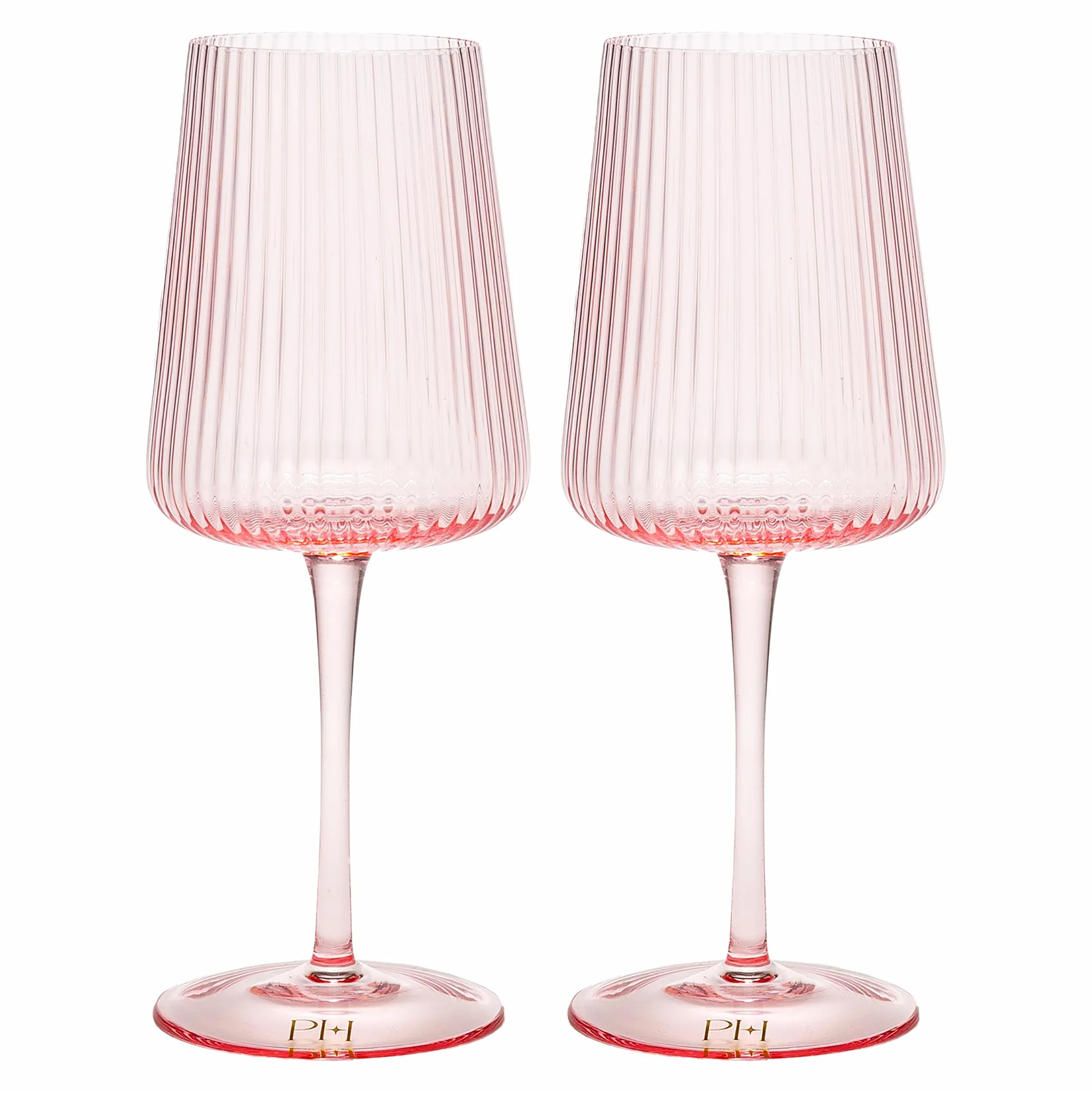 Paris Hilton Juego de copas de vino acanaladas, elegante cristalería estriada, perfecta para vino tinto o vino blanco, juego de 2, 18 onzas, rosa