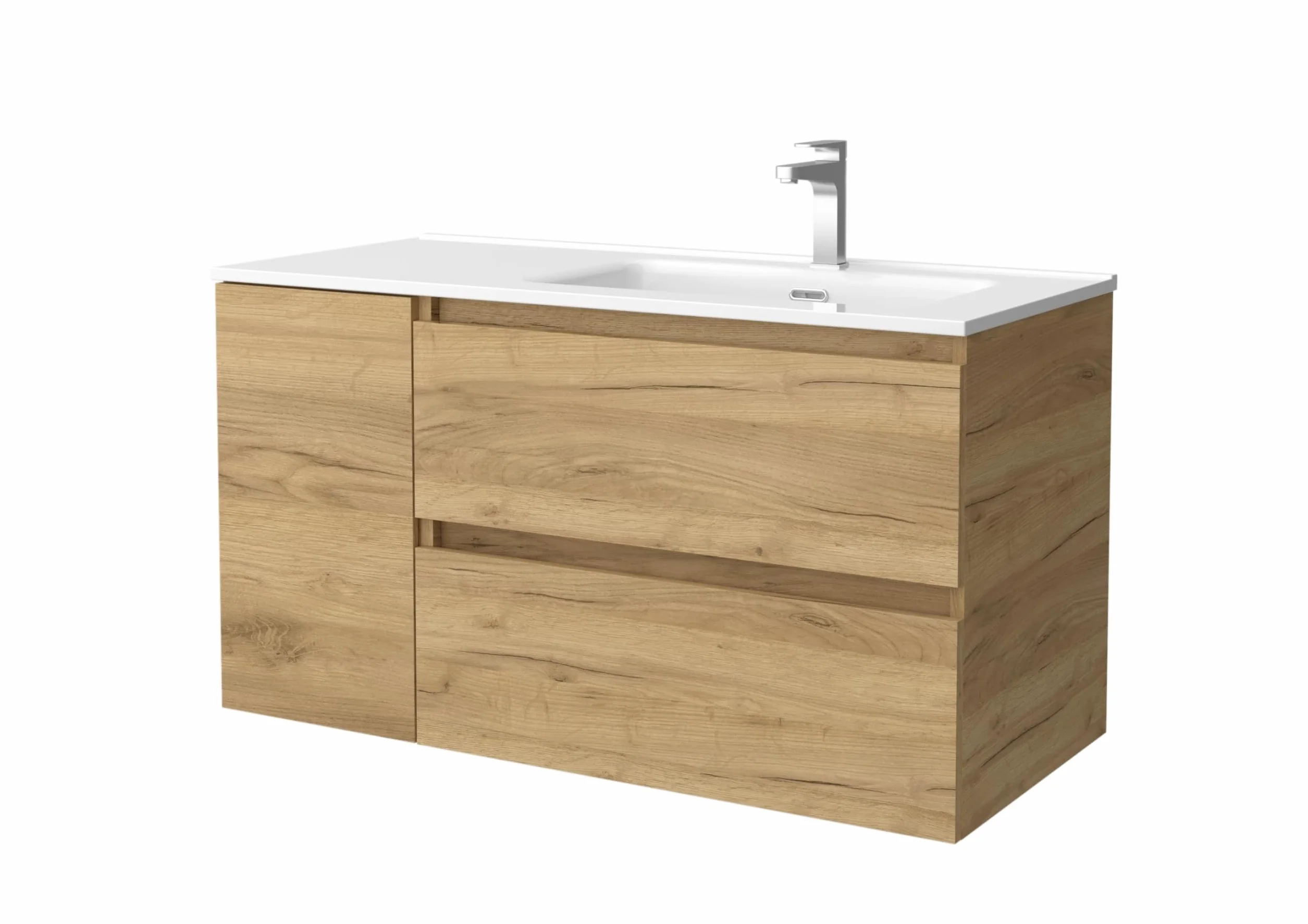 Mueble de Baño Bequia 100cm + Coqueta 1 Puerta Izquierda + Lavabo cerámica | Roble |100x45x56