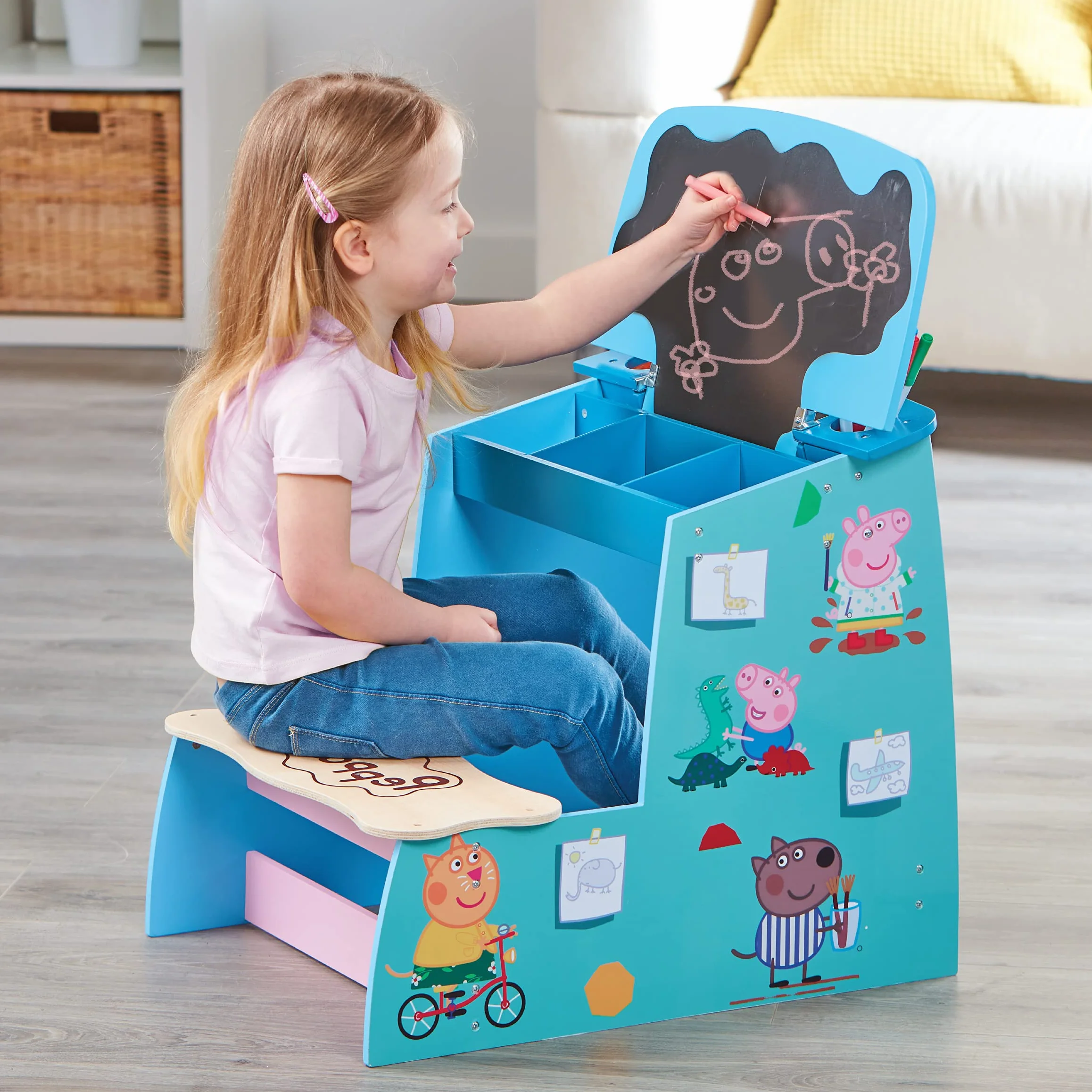 Peppa Pig Wooden Play Desk with Chalk Board and Storage Compartment FSC Certified