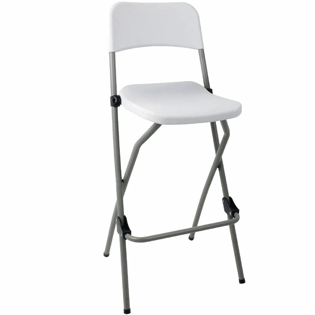 Bolero. 2 Taburetes altos, plegables, portátiles de alta, con asiento de plástico y marco de acero inoxidable, para la cocina.