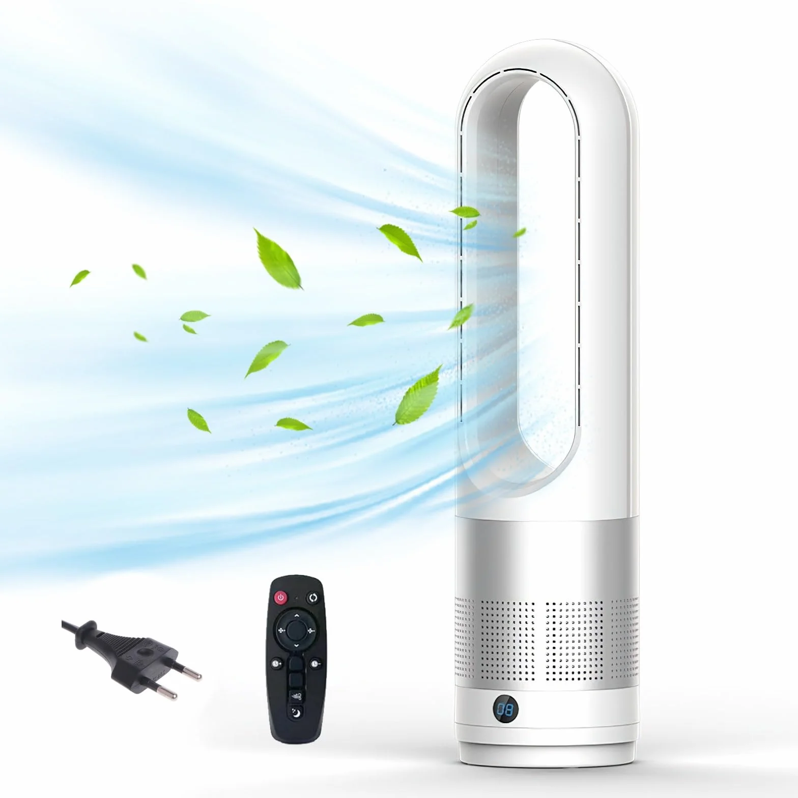 Ventilador sin aspas de 18 pulgadas, torre de ventilación silenciosa, 8 velocidades + modo sueño, oscilación 80°, mando a distancia 5m, temporizador 8H, económico, seguro para niños, para casa oficina