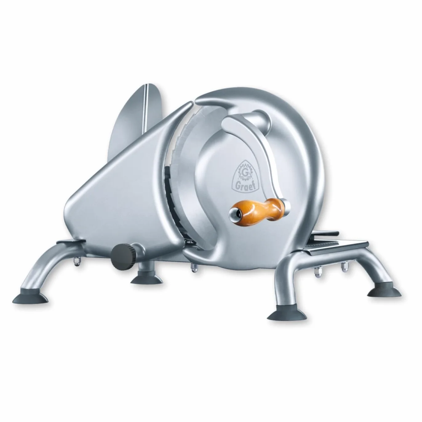 GRAEF Manuale H9 Cortadora de Pan Manual – Hecha en Alemania, metálica, cuchilla dentada inox Ø190 mm, grosor 0–15 mm, manivela, fácil uso, cortadora de pan plateada