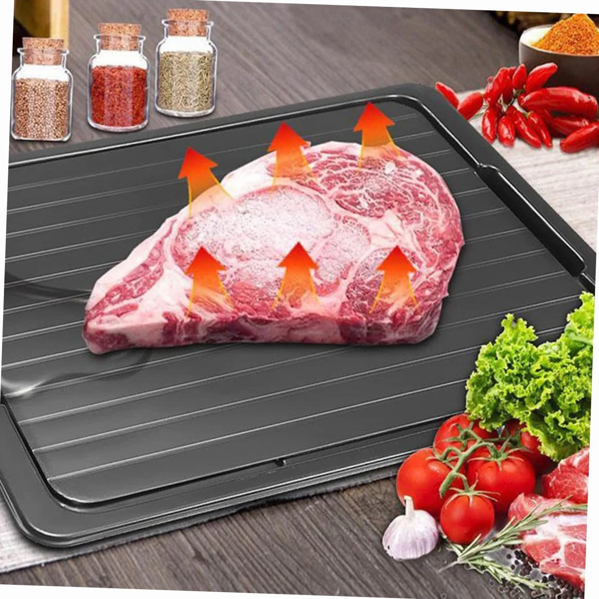COLLBATH 3piezas Bandeja De Descongelación Rápida De Gruesa y Rápida Para Carne Pechugas De Pollo Chuletas De Cerdo Fácil De Limpiar y Usar