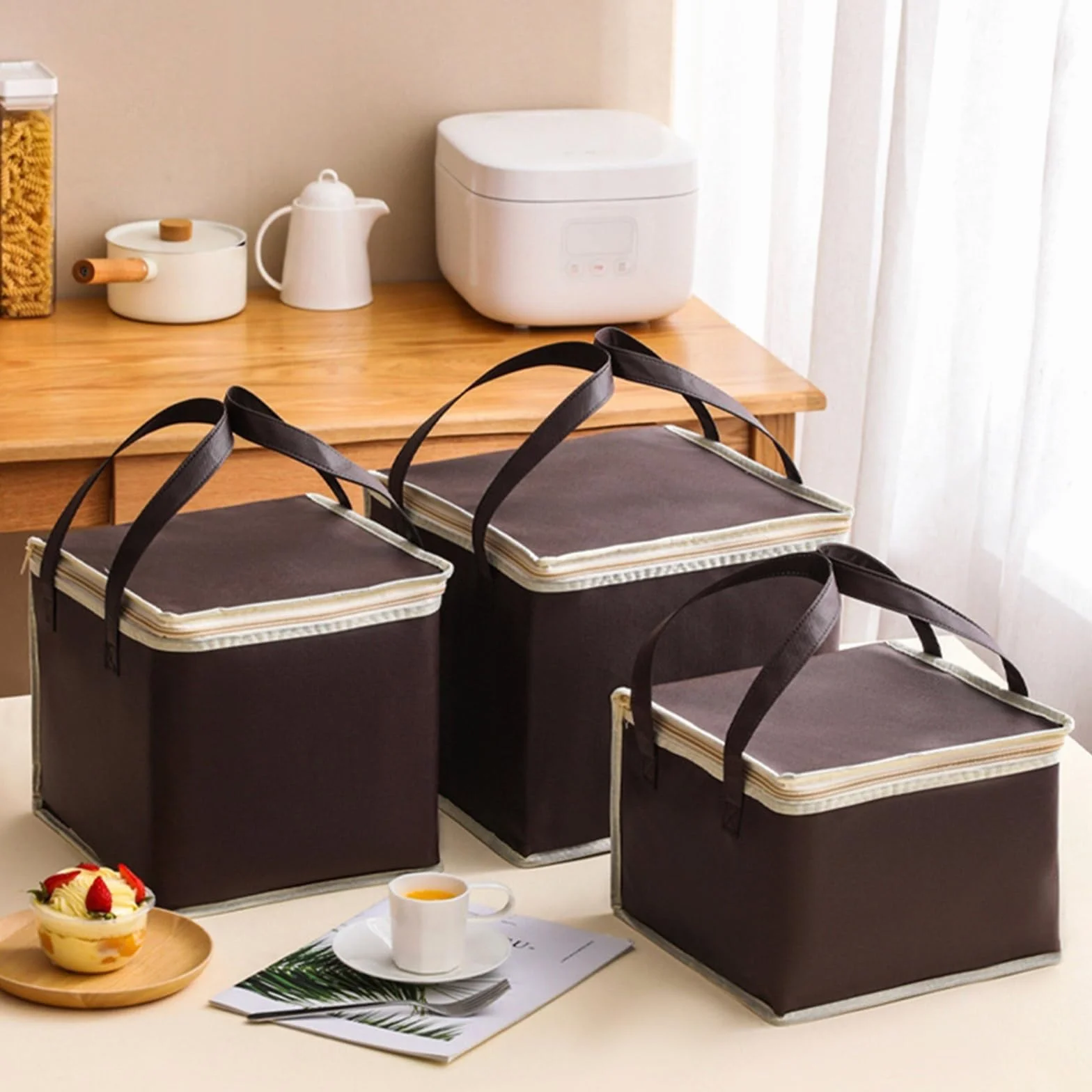 Bolsa Almuerzo Bolsa de almuerzo de algodón for pastel, bolsa aislante, bolsa de transporte, cajas de almacenamiento más frescas, bolsas de almuerzo, contenedor térmico de comida for Picnic Para El Tr