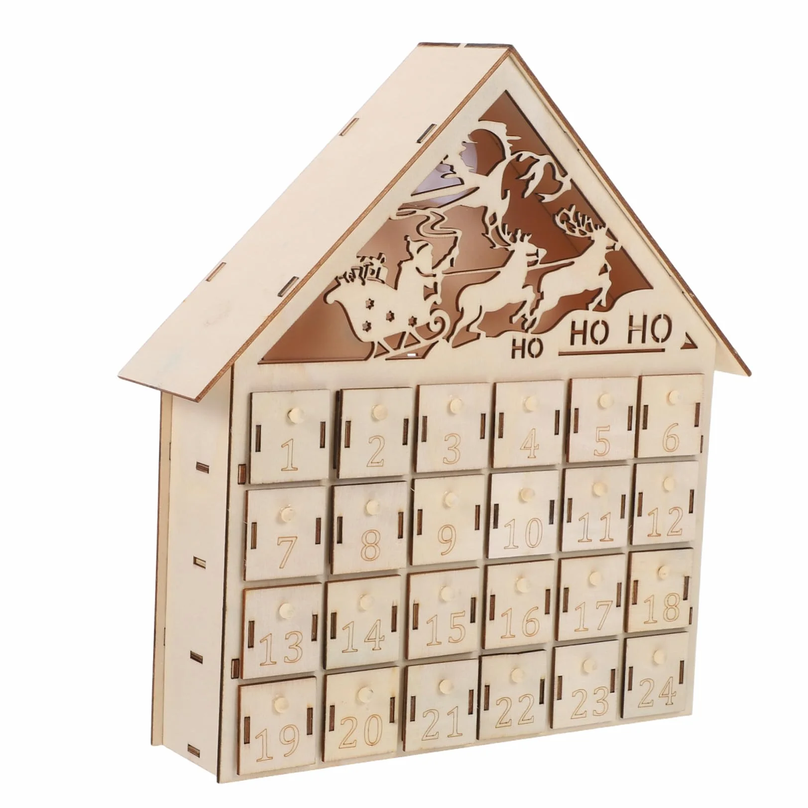 Calendario de Adviento de Madera Días Iluminado con LED Casa Navideña Rústica Reutilizable para Decoración de Mesa Navidad Calendario de Regresiva Navideña para Familia