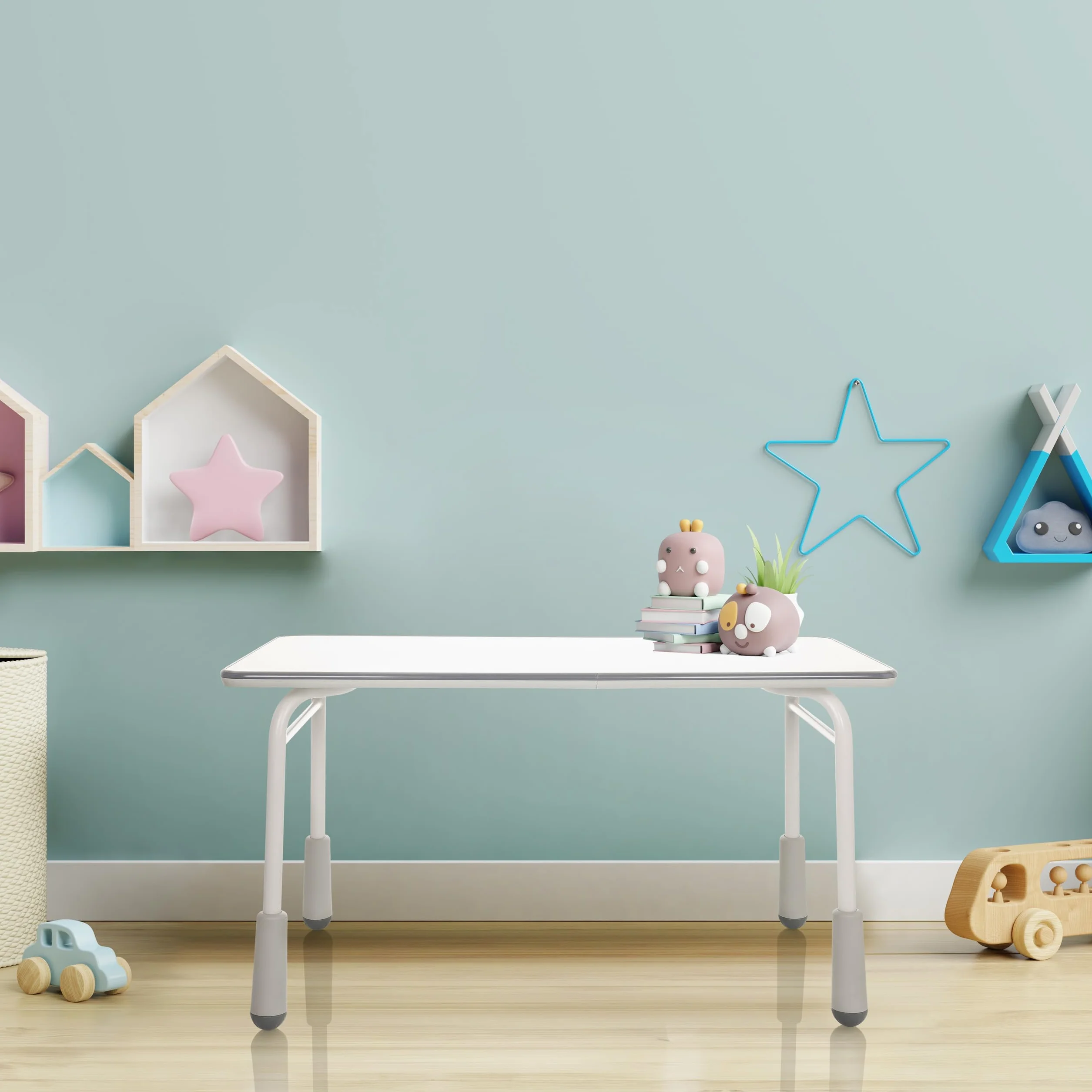 hjh OFFICE Escritorio Infantil Regulable en Altura Kid Gro T Escritorio para niños y jóvenes 120x60 cm, Blanco/Gris