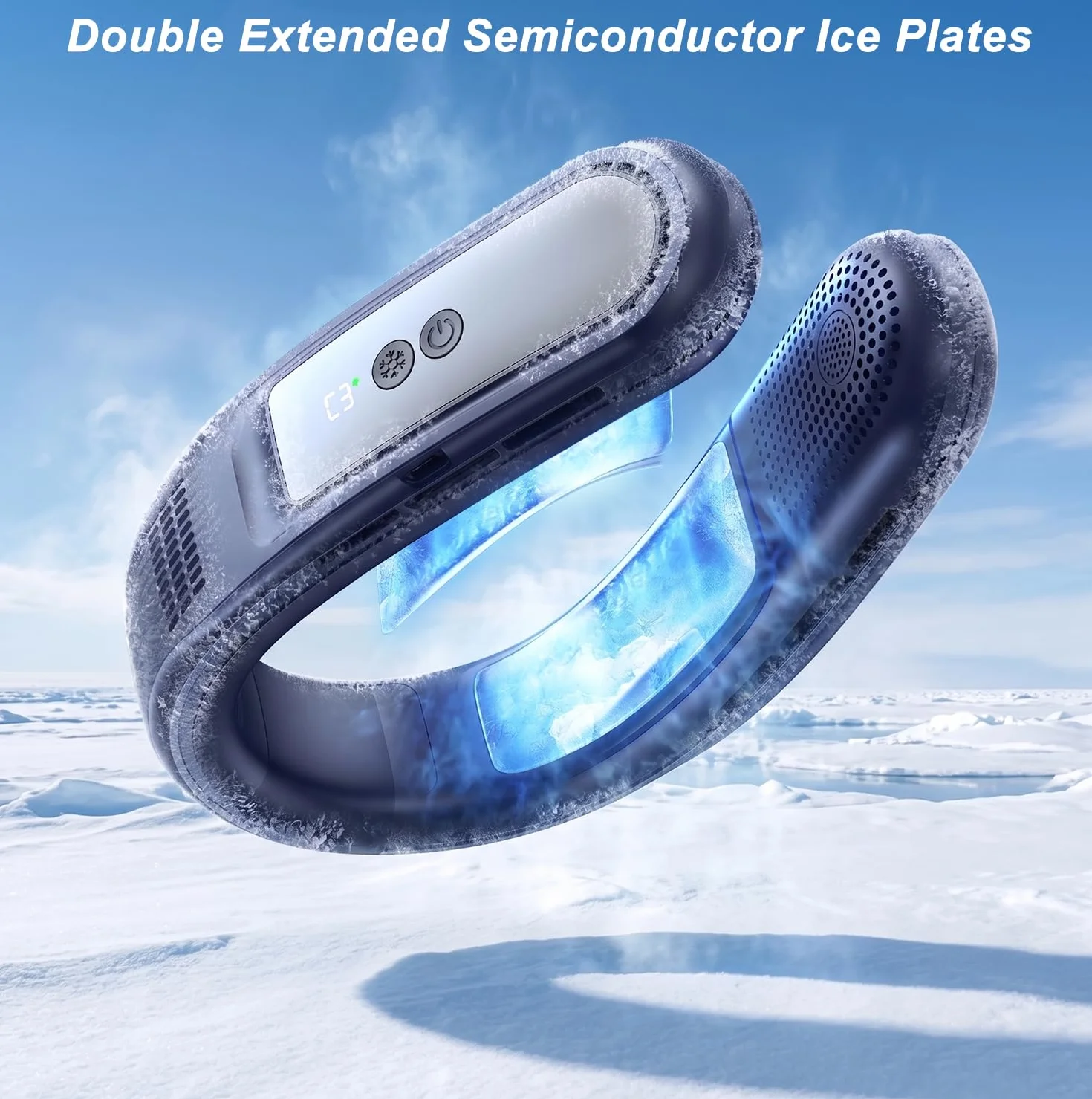 Ventilador de Cuello Portatil con 2 Placas de Enfriamiento de Hielo, Ventilador Cuello Aire Acondicionado Portatil Silencioso, Neck Fan Sopla Aire Frío para Viaje Playa Oficina Mujeres Hombres