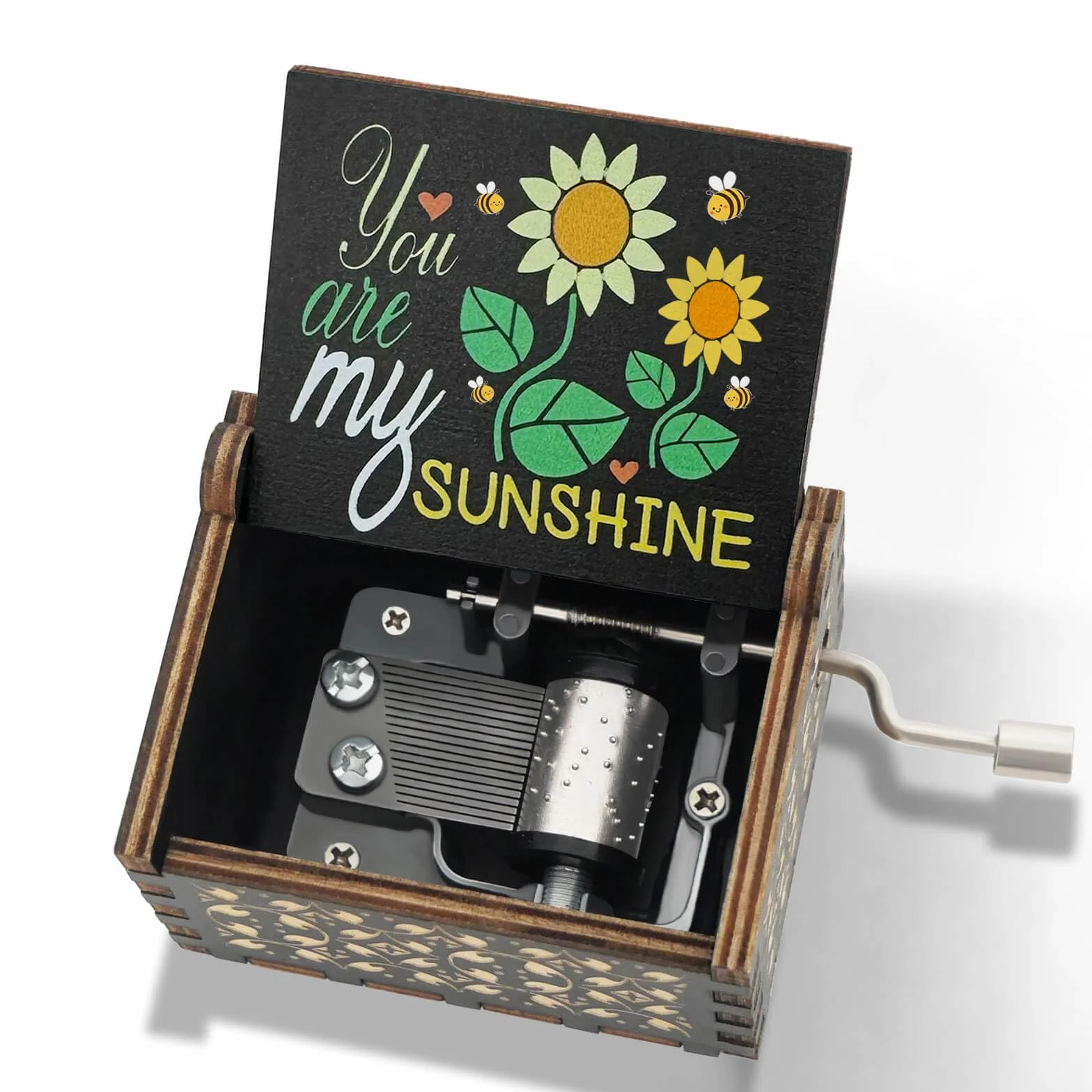 You are My Sunshine - Caja de música con manivela grabada de madera vintage, regalos musicales para esposa, madre, novio, novia, amigo, cumpleaños, Navidad, aniversario, día de San Valentín, día de la