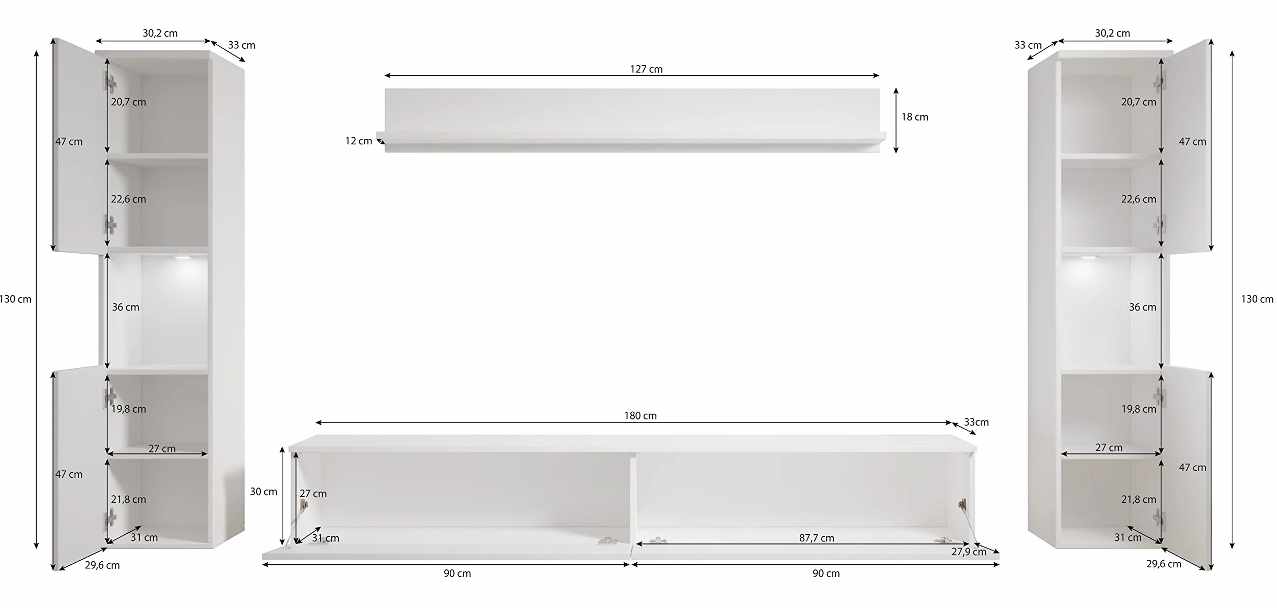 PIASKI Conjunto de Muebles de salón Paris XL, iluminación LED Opcional, Juego de Muebles de salón, Muebles de salón Modernos (Blanco/Blanco Brillo)