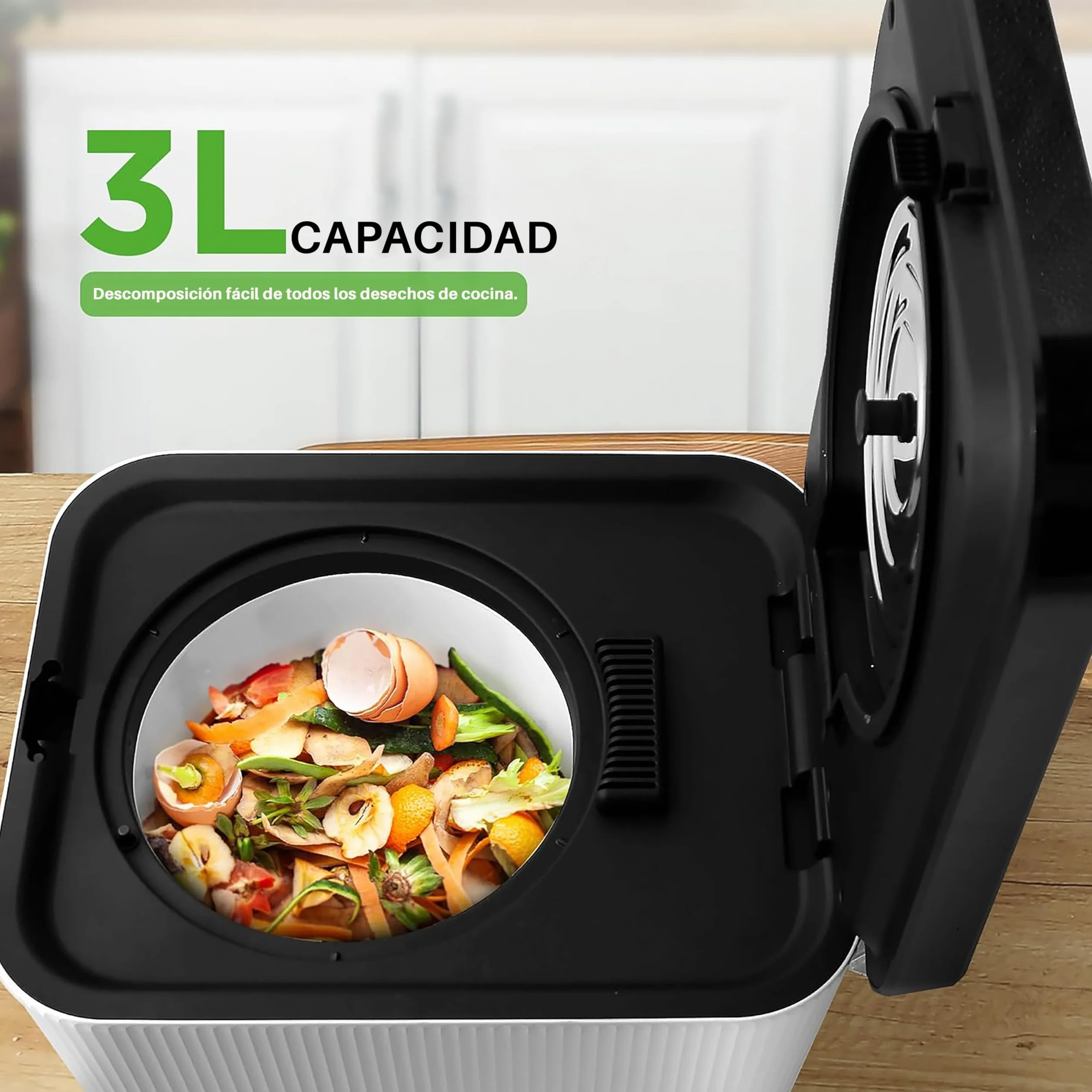 NutriChef compostador electrico, 3 litros, Ideal para cocinas, Cubo Basura organica y desechos de Comida, Automatico, Funciones de Secado, Trituracion y Enfriamiento