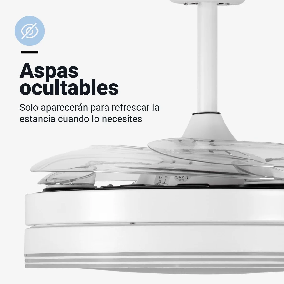 UNIVERSALBLUE VITRIMUR | Ventilador de Techo con Aspas Retráctiles | 6 Velocidades |Luz LED| Motor DC | Silencioso | Modo Invierno | Temporizador | Mando Incluido | Facil De Montar (Blanco)