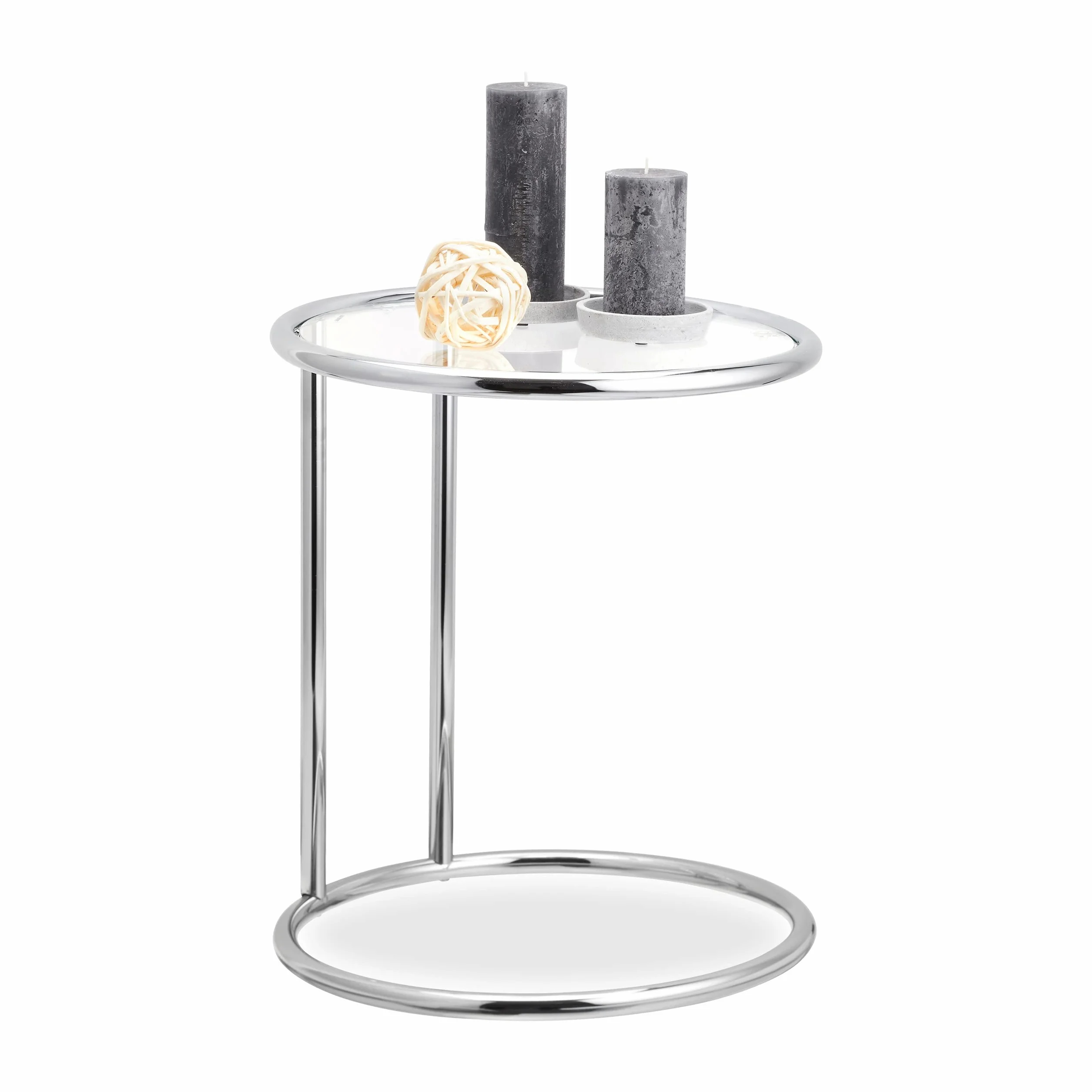 Relaxdays Mesa Auxiliar Redonda, Mesa Café Decorativa, Mesa de Diseño, Metal-Cristal, 53 x 45 cm, Plateado