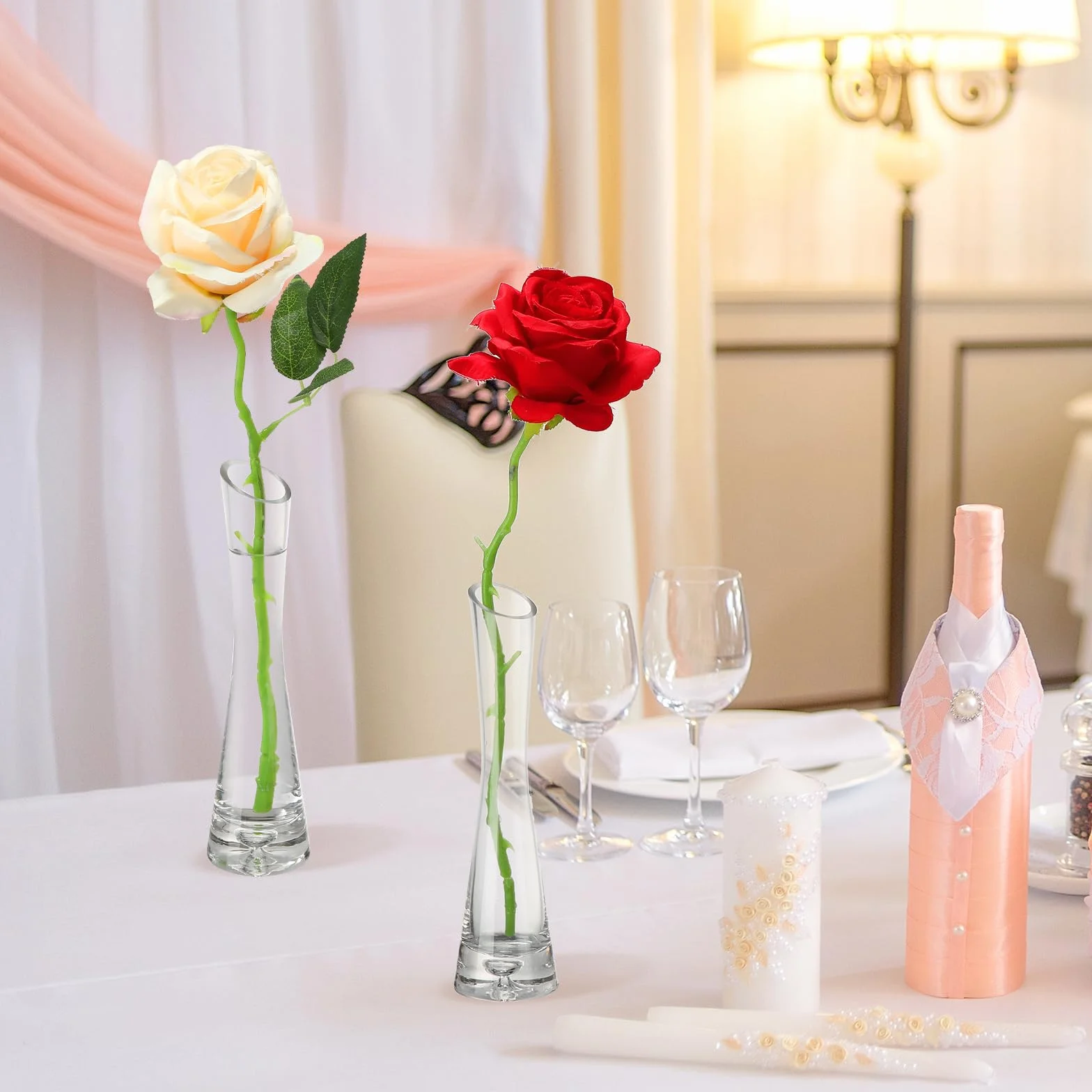 Lallisa Juego de 18 jarrones altos de cristal para centros de mesa, jarrón de rosas delgadas individuales a granel para flores, bodas, fiestas, eventos, decoración de mesa en casa y oficina (7.87