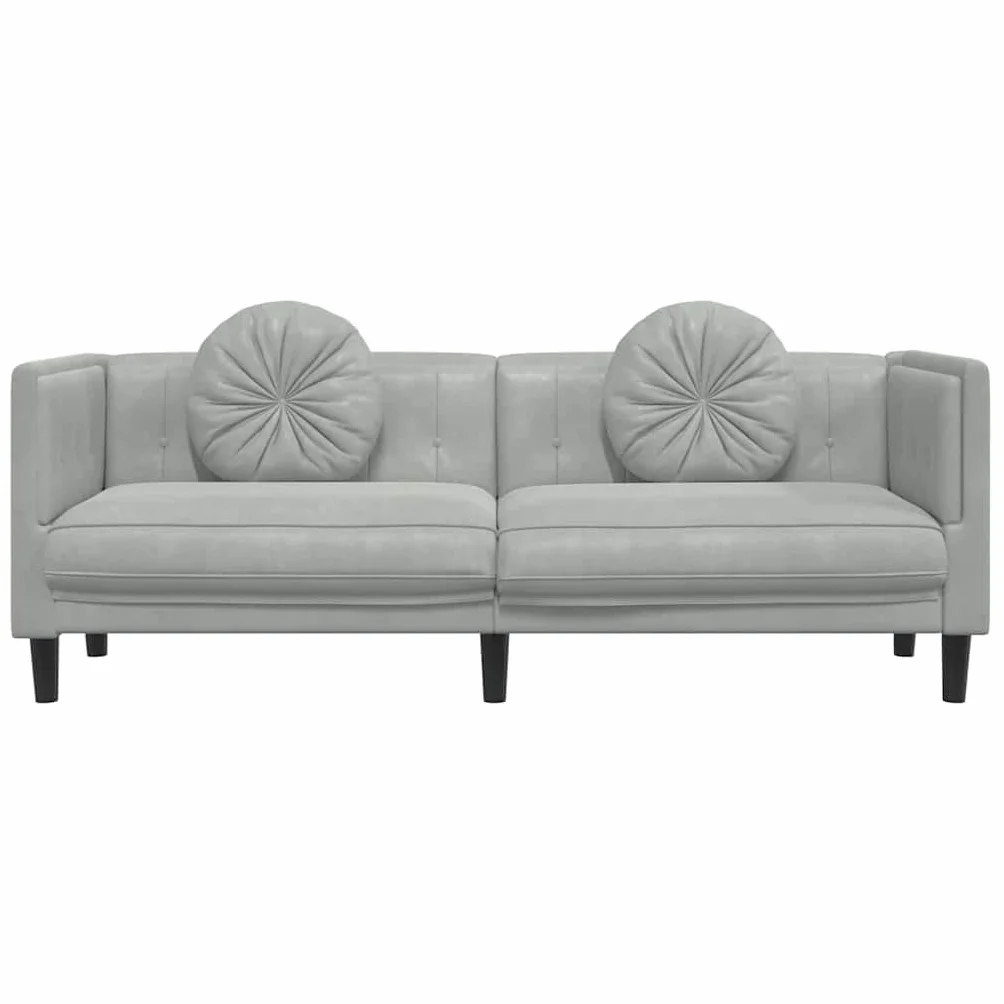 Sofá de 3 plazas con cojines en terciopelo gris claro, sofá de lujo suave para salón con acolchado cómodo y patas de apoyo estables
