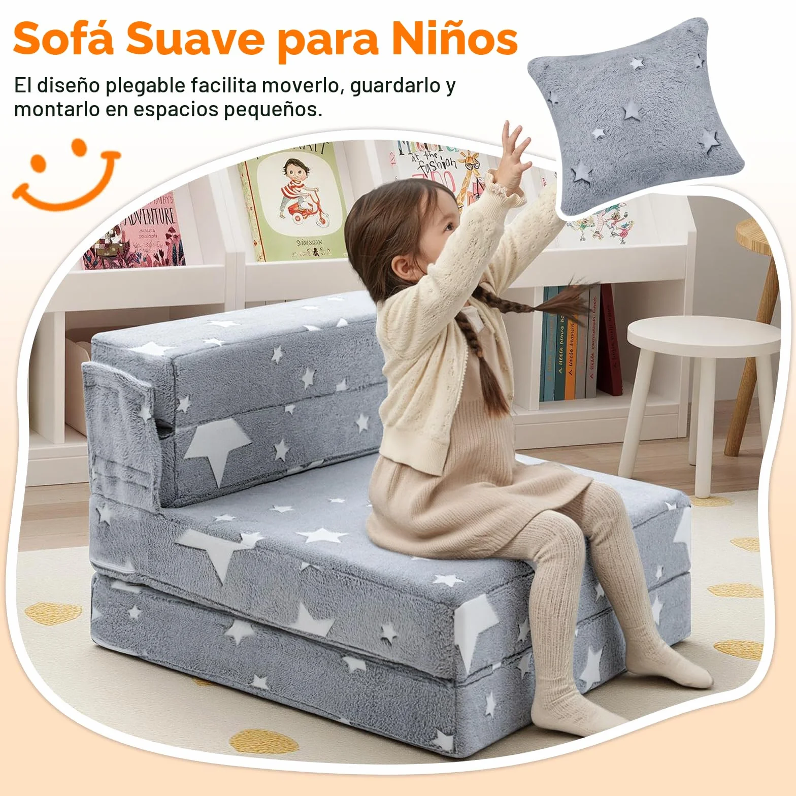 MeMoreCool Sofá Plegable Tri Parainfantil, Colchón Brillante para Niños, Sillones Infantiles, Sillon Bebe, Sala de Juegos