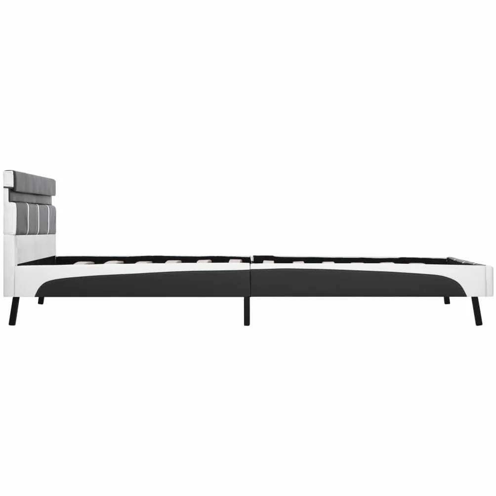 Estructura de cama con LED y piel sintética, 140 x 200 cm, moderna, color gris y blanco, para jóvenes y dormitorios