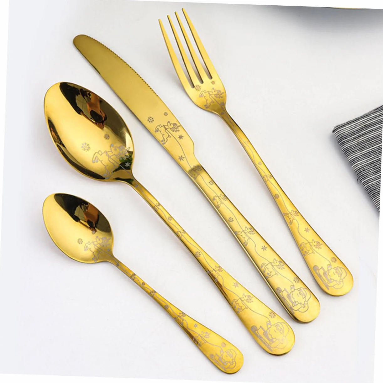 TOPBATHY 4 Juegos Juego de Cubiertos de Navidad vajilla de Comida para Banquetes Cubiertos de Filete de Banquete cuberteria cucharas navideñas Juego de Cubiertos Acero Inoxidable