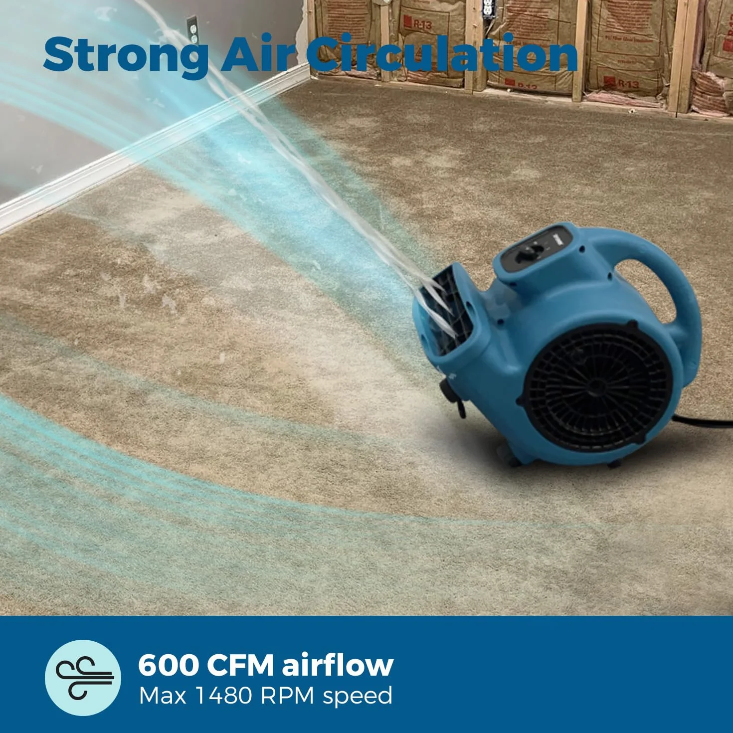 XPower P-80A Mighty Centrifugal Air Mover, Carpet Dryer, Floor Fan, Blower, Stackable, Daisy Chain, for Water Damage Restoration, Janitorial, Plumbing, Home Use