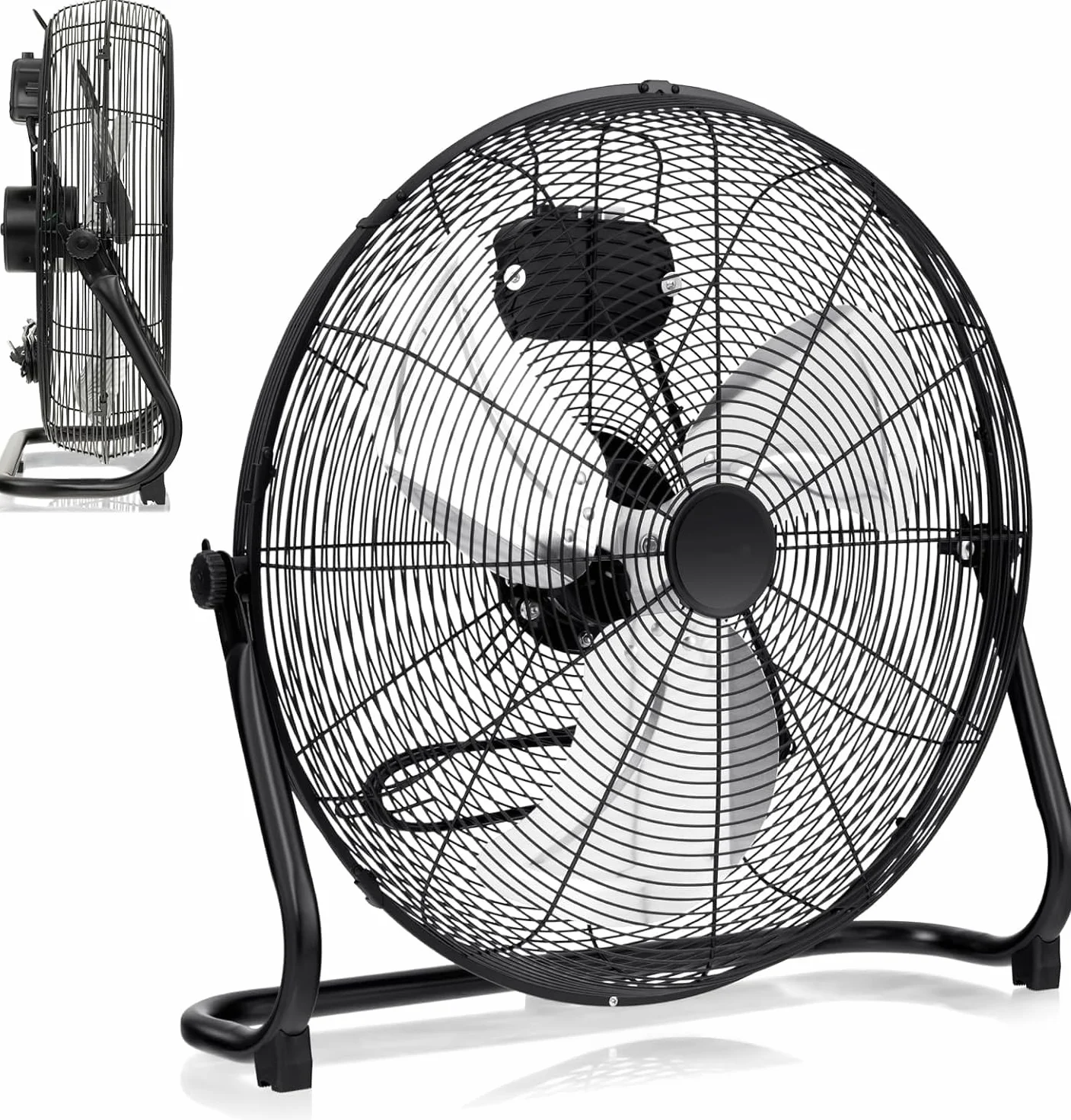 RELAX4LIFE Ventilador de Suelo Industrial Φ60cm con 3 Velocidades y Inclinación Ajustable, Ventilador Potente de Aluminio con Asa, Rejilla Segura y Patas Antideslizantes (62x60x20cm)
