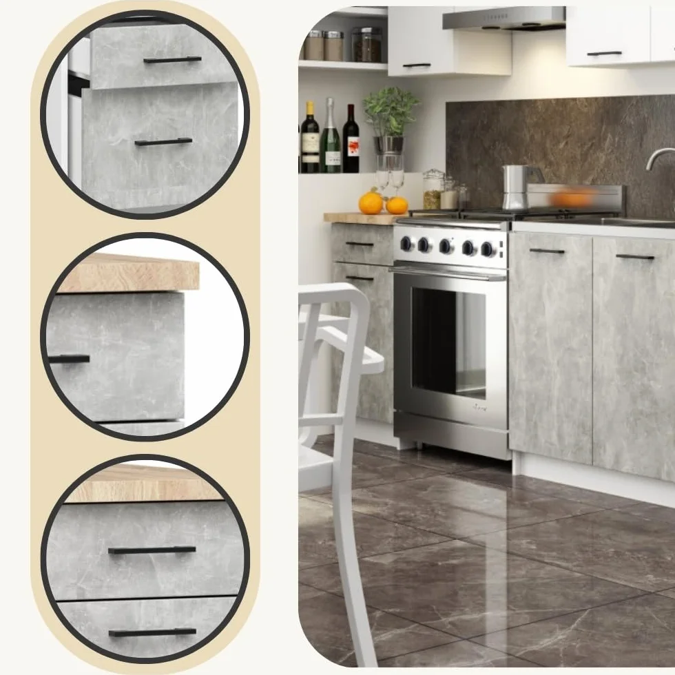 AKORD | Mueble de Cocina con encimera - Oliwia S40 | Mueble Base con 4 cajones | Mueble de Entrada | Aparador | Isla | Armario | 46 x 40 x 85 cm | Blanco | Cemento