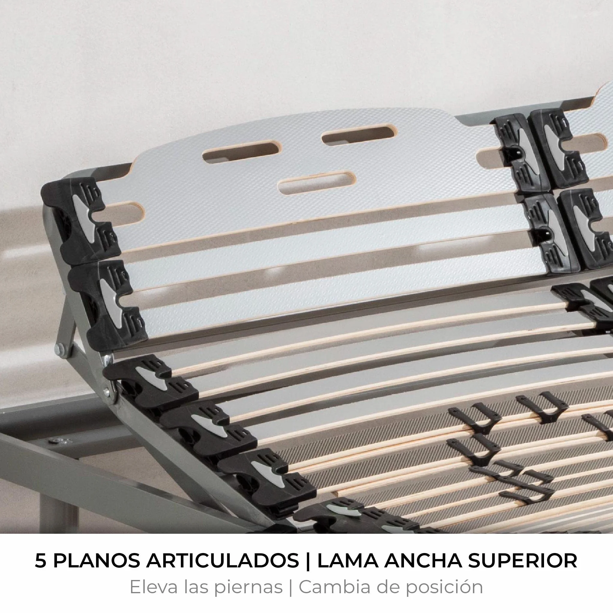 NALUI - Somier Eléctrico para Cama 135 x 180 cm, 11 Láminas Madera de Haya de 10 cm y Estructura de Acero.
