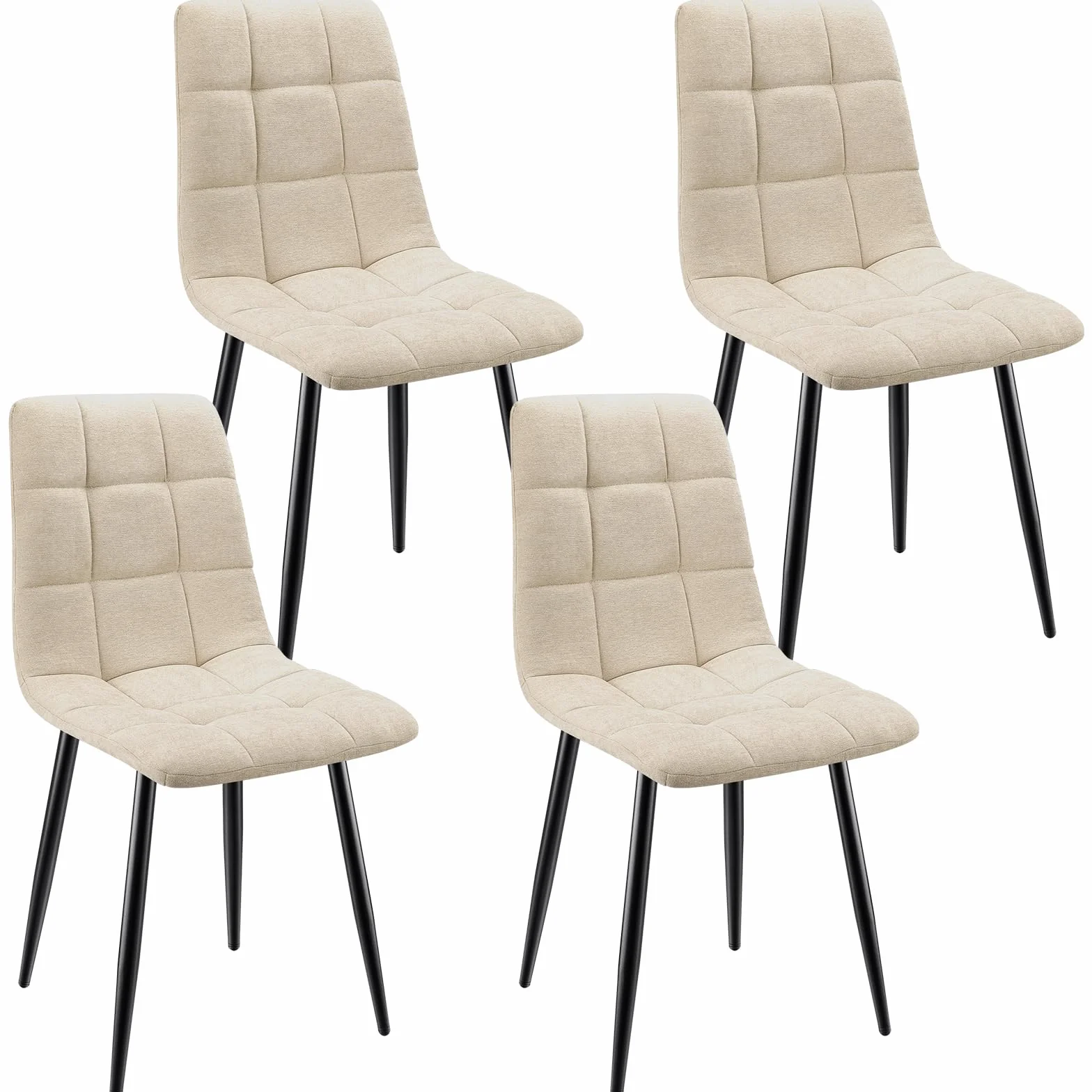 Pack de 4 Sillas de Comedor, Sillas Cocina con Tela de Lino Y Patas De Metal Negro,Sillas Tapizadas,Silla de Dormitorio,Silla de SalóN,Sillas Comedor Modernas-Khaki