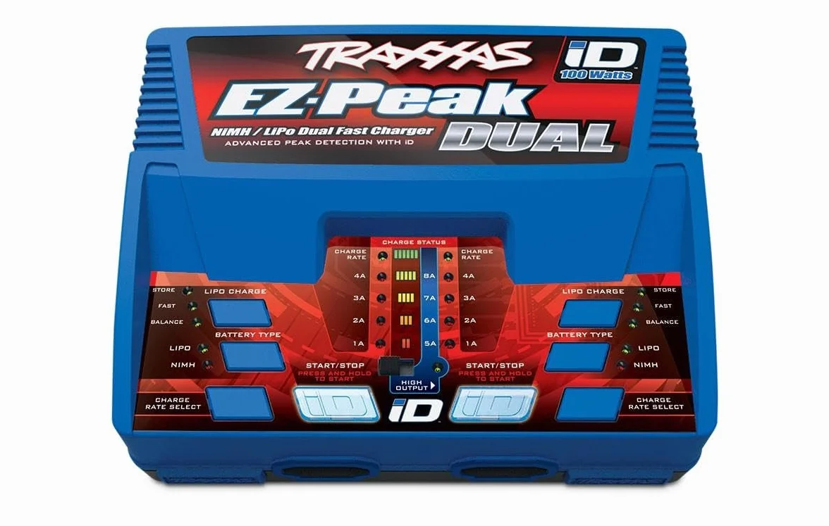 Traxxas EZ-Peak Plus Dual - Cargador para modelismo (8 A, LiPo, NiMH Minus-Delta-U, detección de batería)
