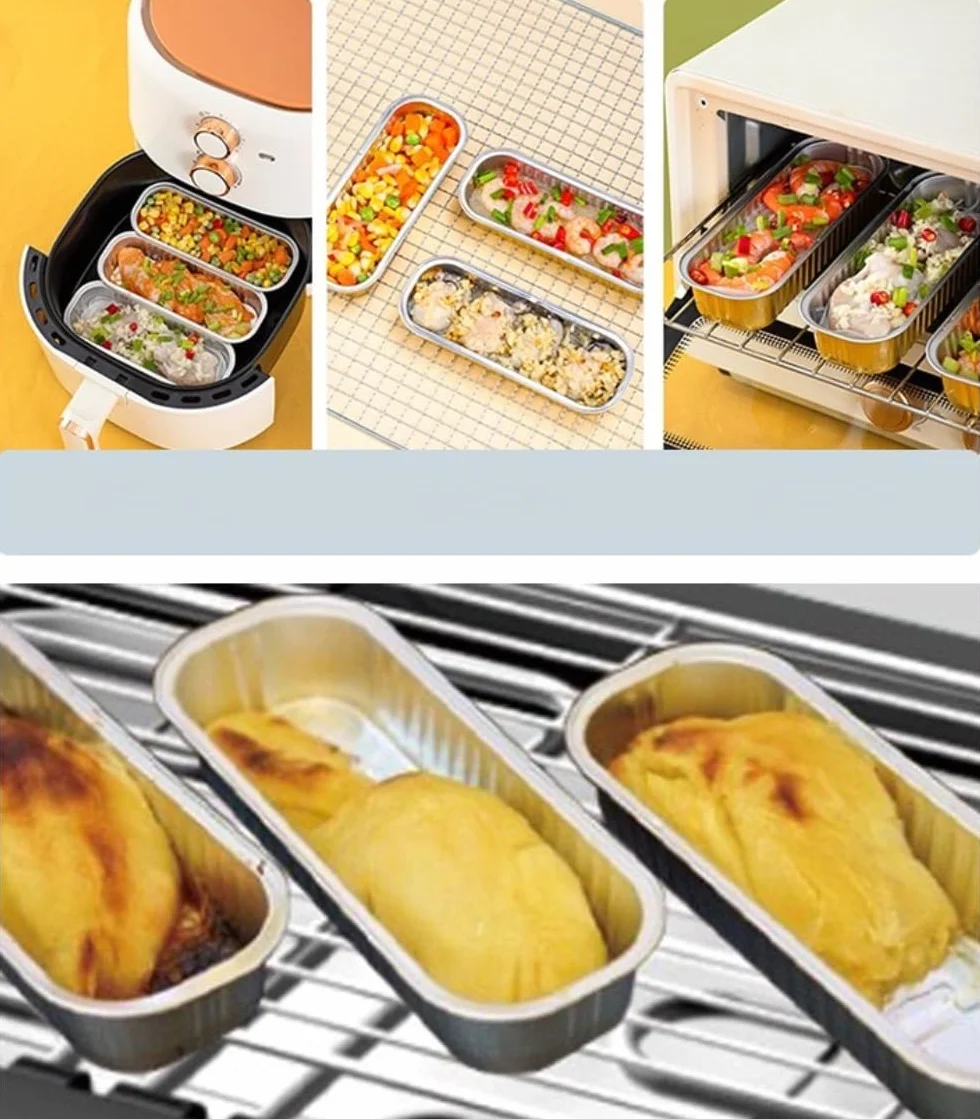 100 mini moldes para pan con tapas transparentes, caja de embalaje de 7 onzas que se puede sellar con calor, caja de embalaje de papel de aluminio grueso (dorado)