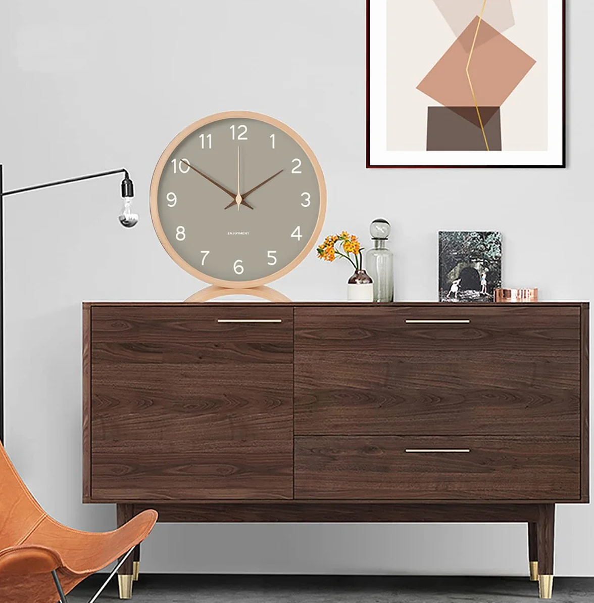 Maxspace Reloj de Mesa, silencioso, sin tictac, 20 cm, Decorativo, de Madera, Reloj de Escritorio, Sala de Estar, Oficina, Dormitorio, decoración (Gris)