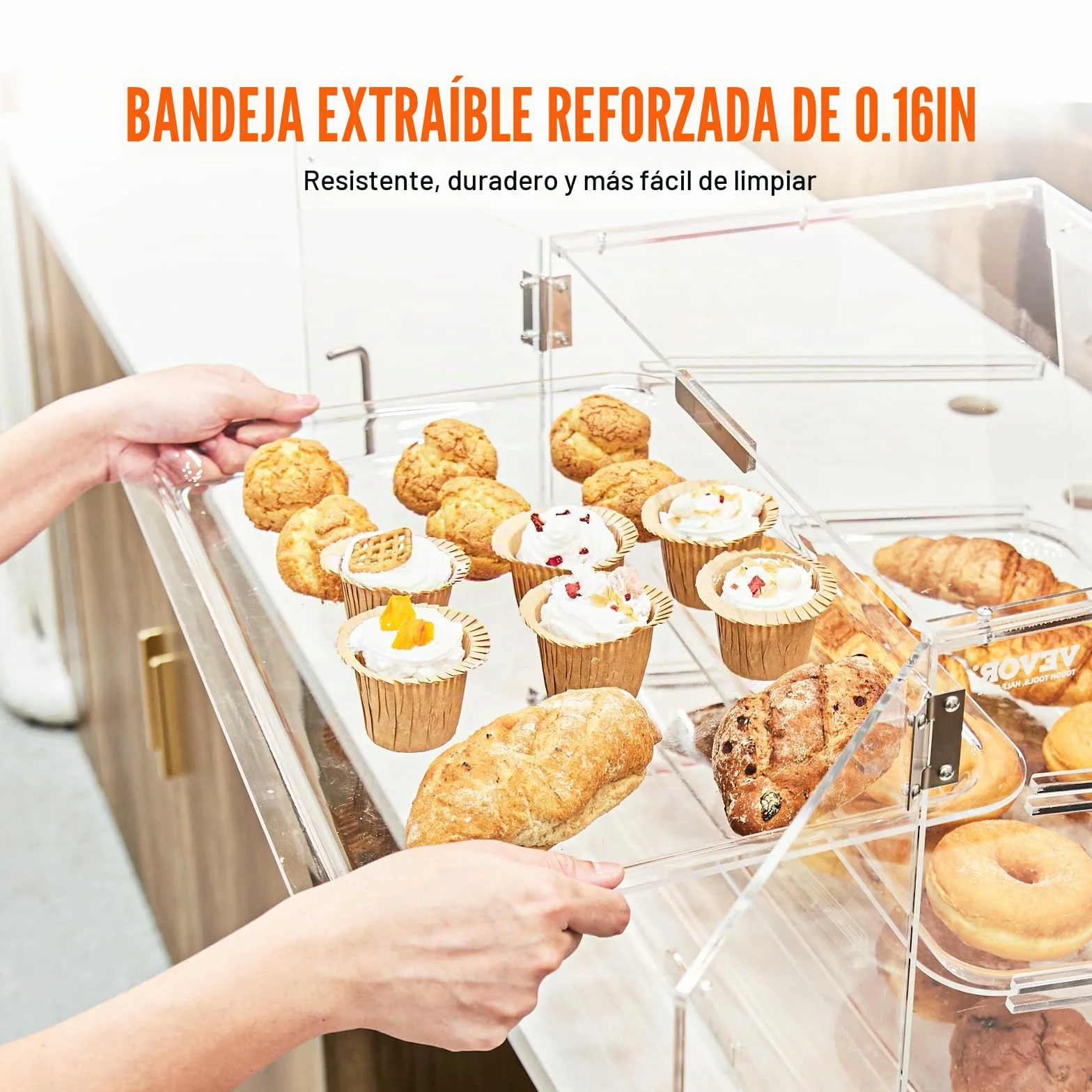 VEVOR Soporte de Exhibición de Pastelería de 2 Niveles Escaparate de Panadería de Acrílico Estante de Presentación de Pastelería Extraíble para Pan, Postre, Barra de Dulces, Cafetería, Restaurante