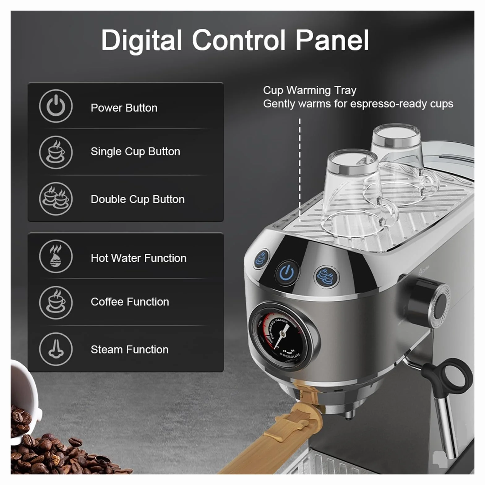 Cafetera semiautomática de 20 Bares con vaporizador Leche, Ideal para Espresso, Capuchino, Latte y Moca.