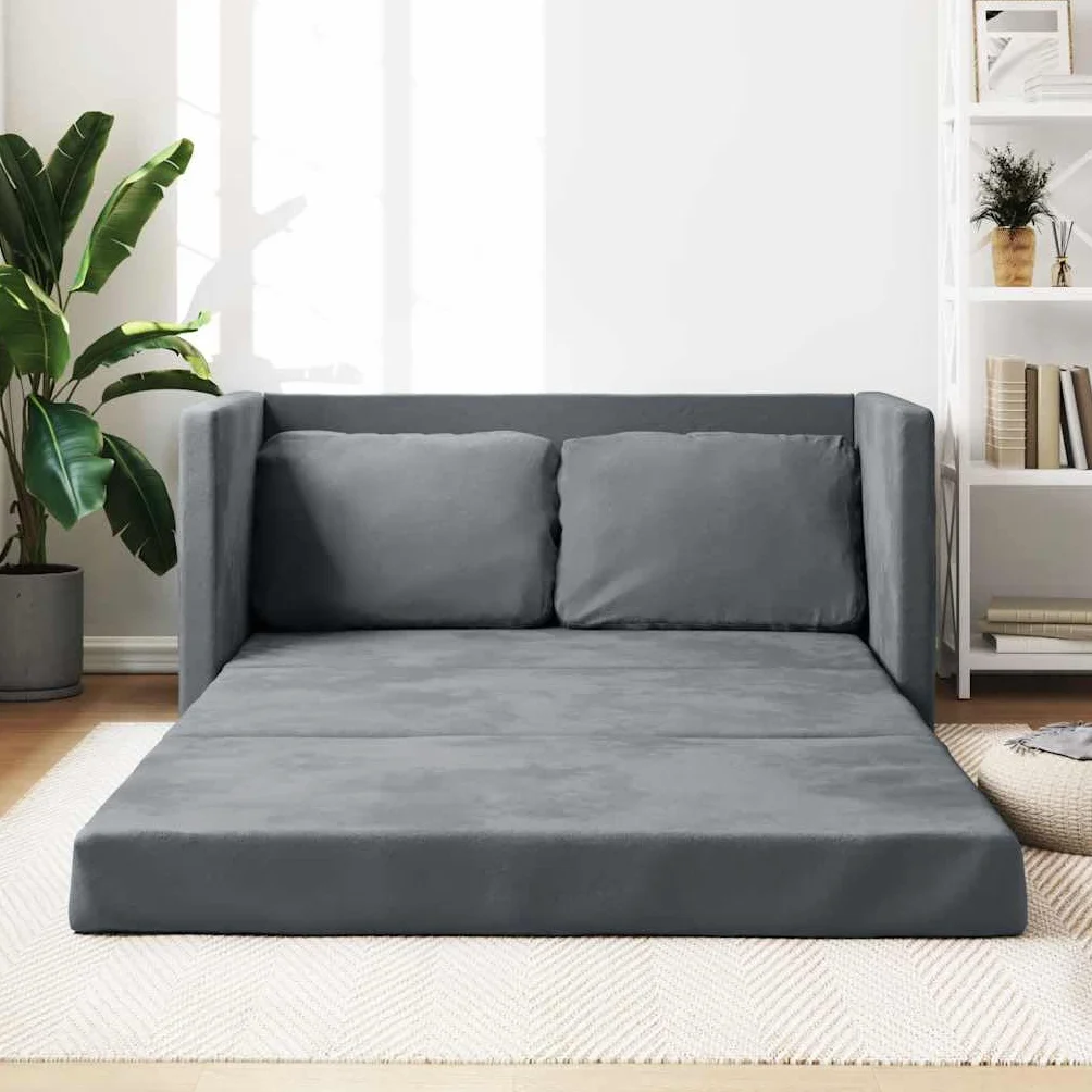 Sofá Cama de Suelo 2 en 1 Terciopelo Gris Oscuro 122x204x55 cm