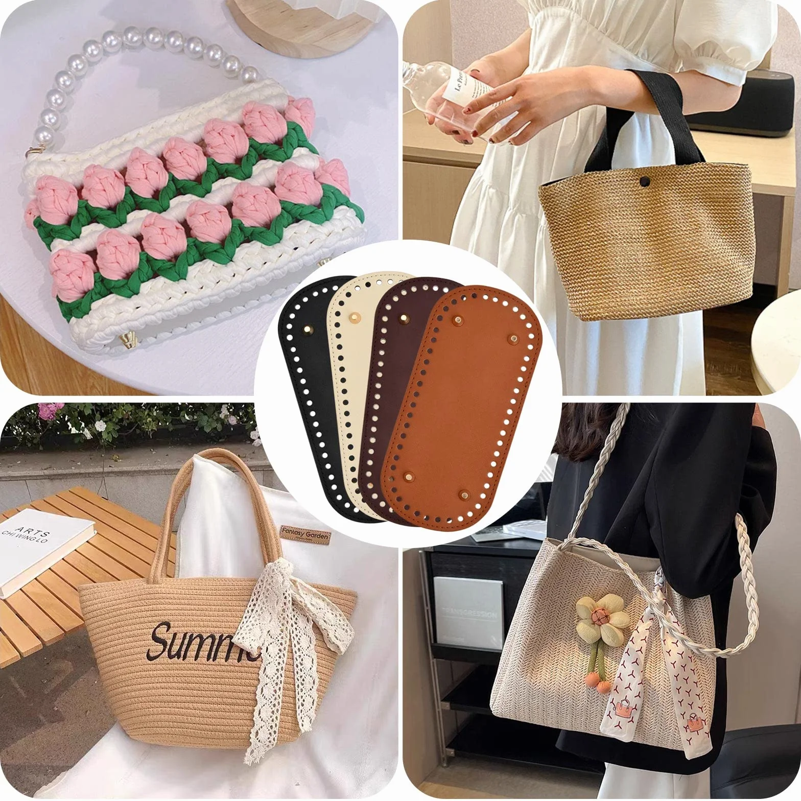 Laughhe 4 Piezas Bolsa Cojín Inferior Oval de Cuero PU 22×10CM para Fabricación de Bolsos
