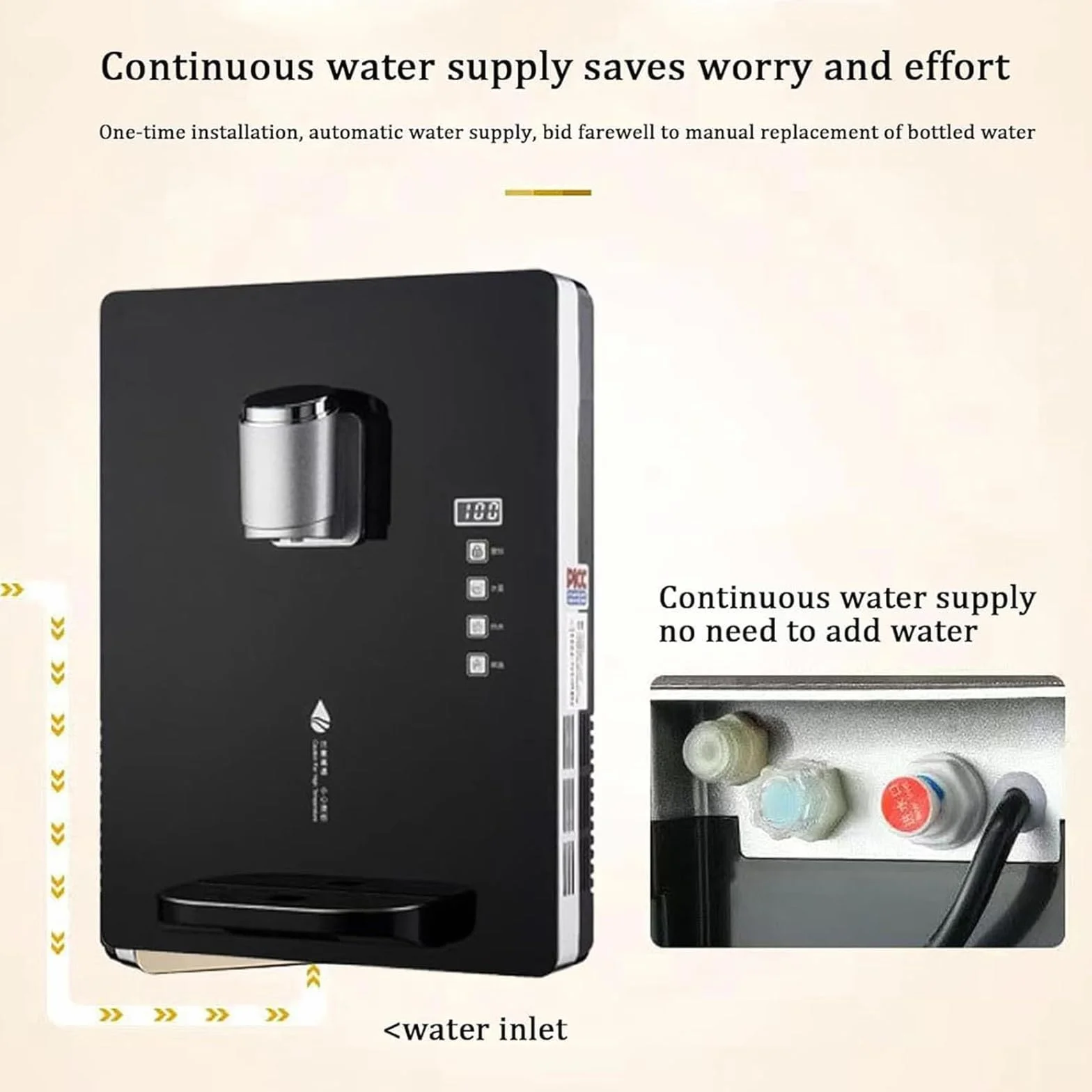 Dispensador de agua de pared con alimentación de red, calentador de agua potable, con bloqueo electrónico for niños, control táctil, for agua caliente y fría, ideal for comedores, hogar(Black)