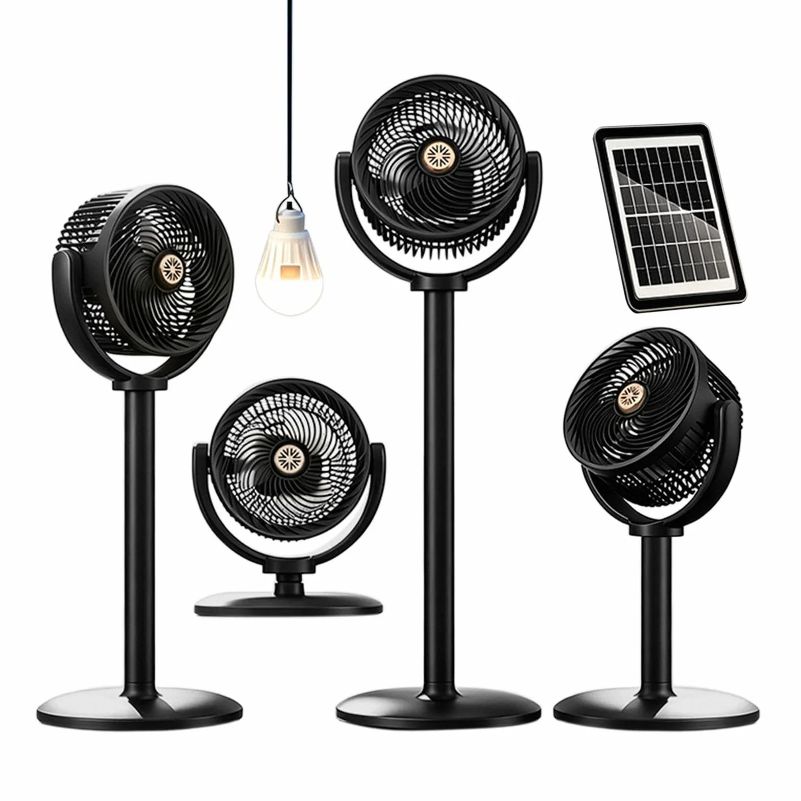 Ventilador Oscilante Soplador Solar Ajustable En Altura Potente Con Luz | Ventilador Grande de 5 Velocidades Para Garaje Oficina Patio Tienda Dormitorio Baño Interior Habitación Hogar
