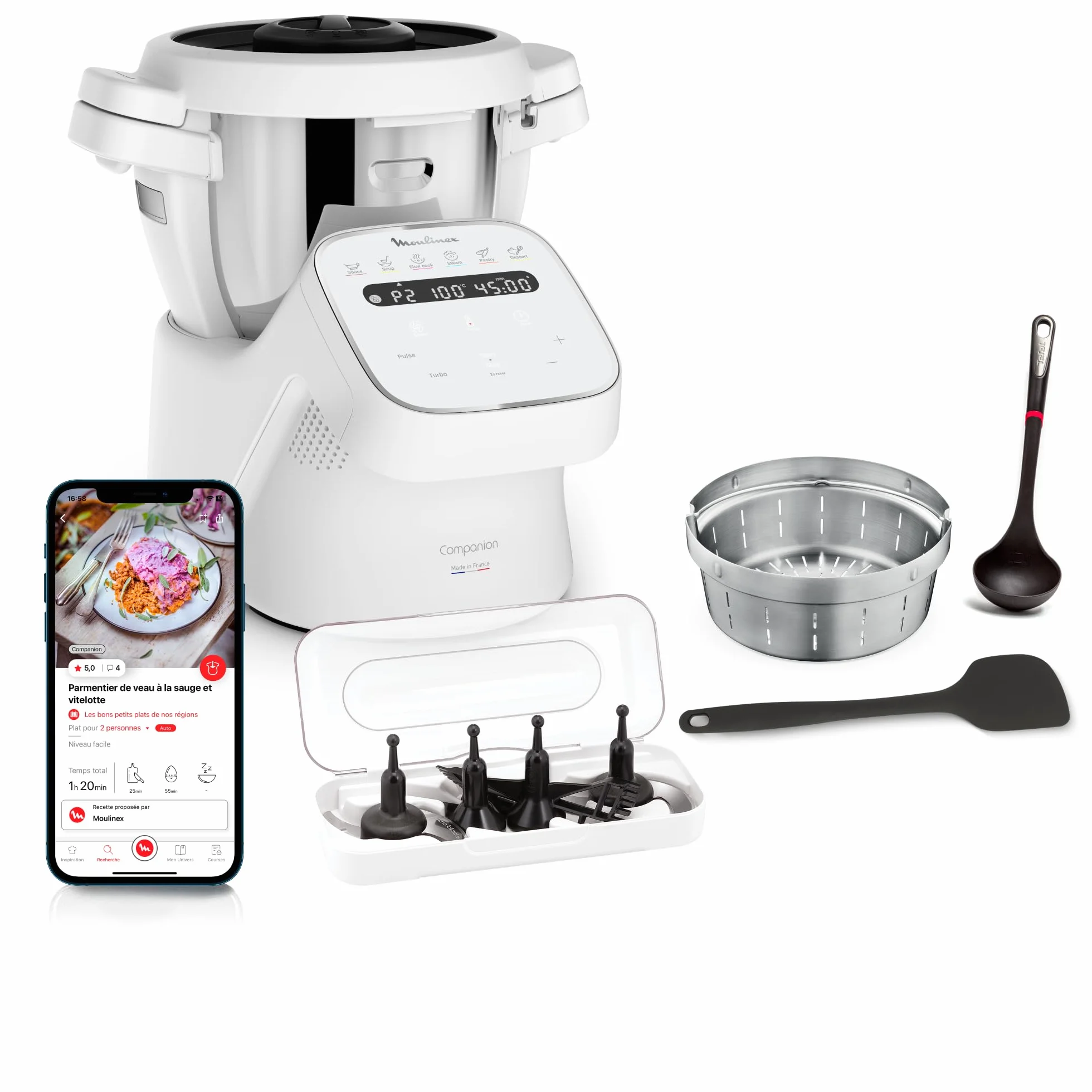 Moulinex, Companion, Robot cocina, 14 funciones, Capacidad XL para 10 personas, Gris, Fabricado en Francia, HF8408F1